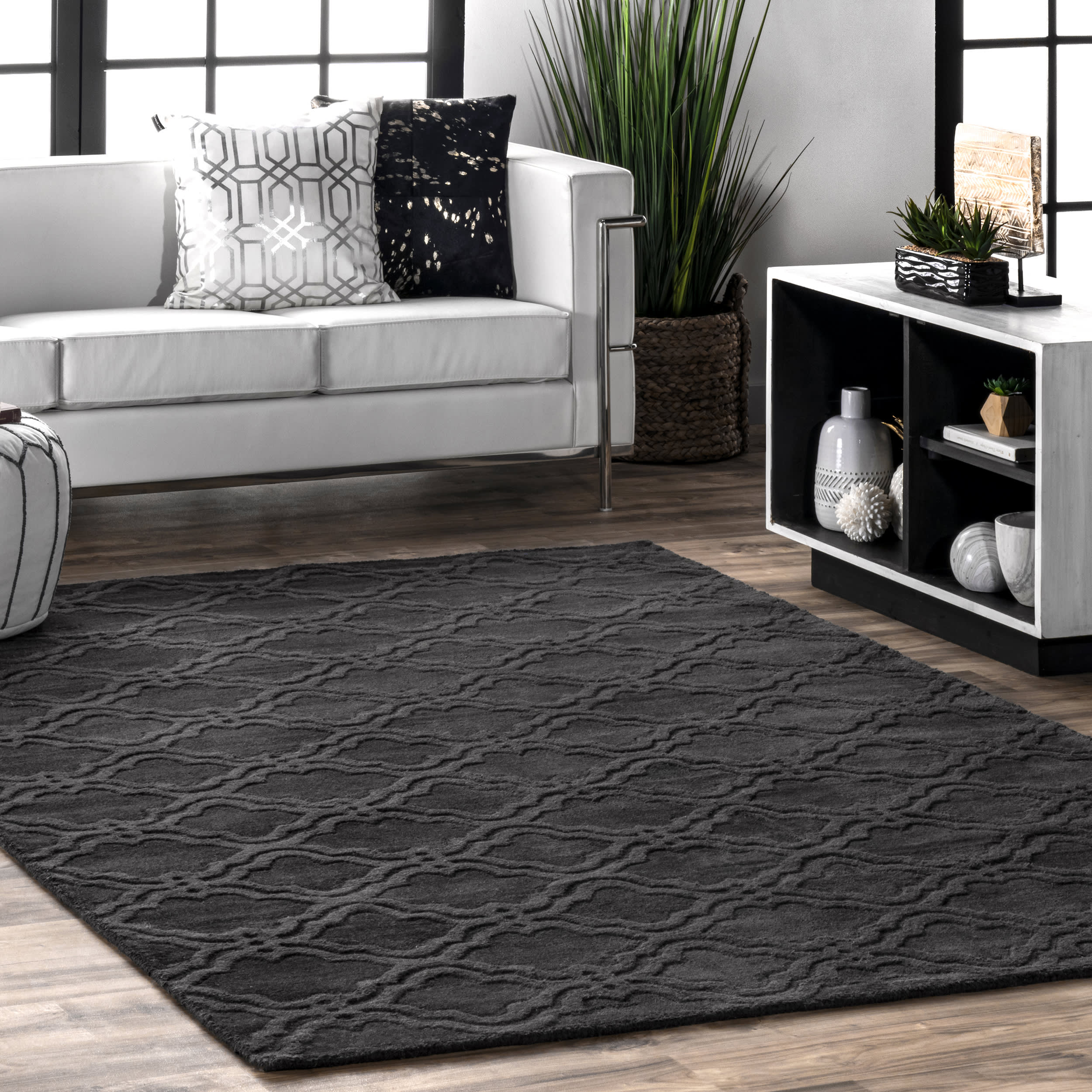Double Carved Trellis Rug | Charcoal - Image 2