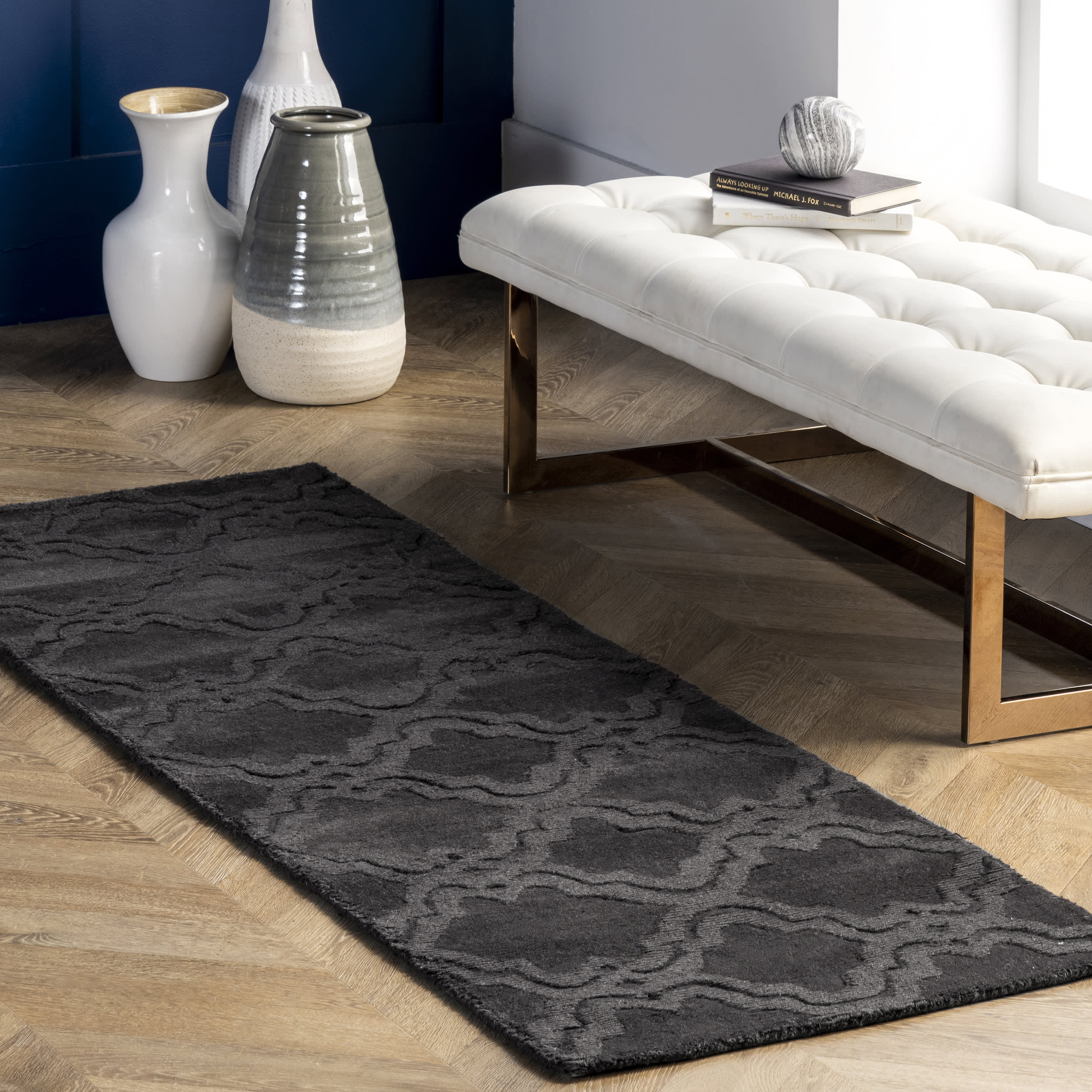 Double Carved Trellis Rug | Charcoal - Image 2