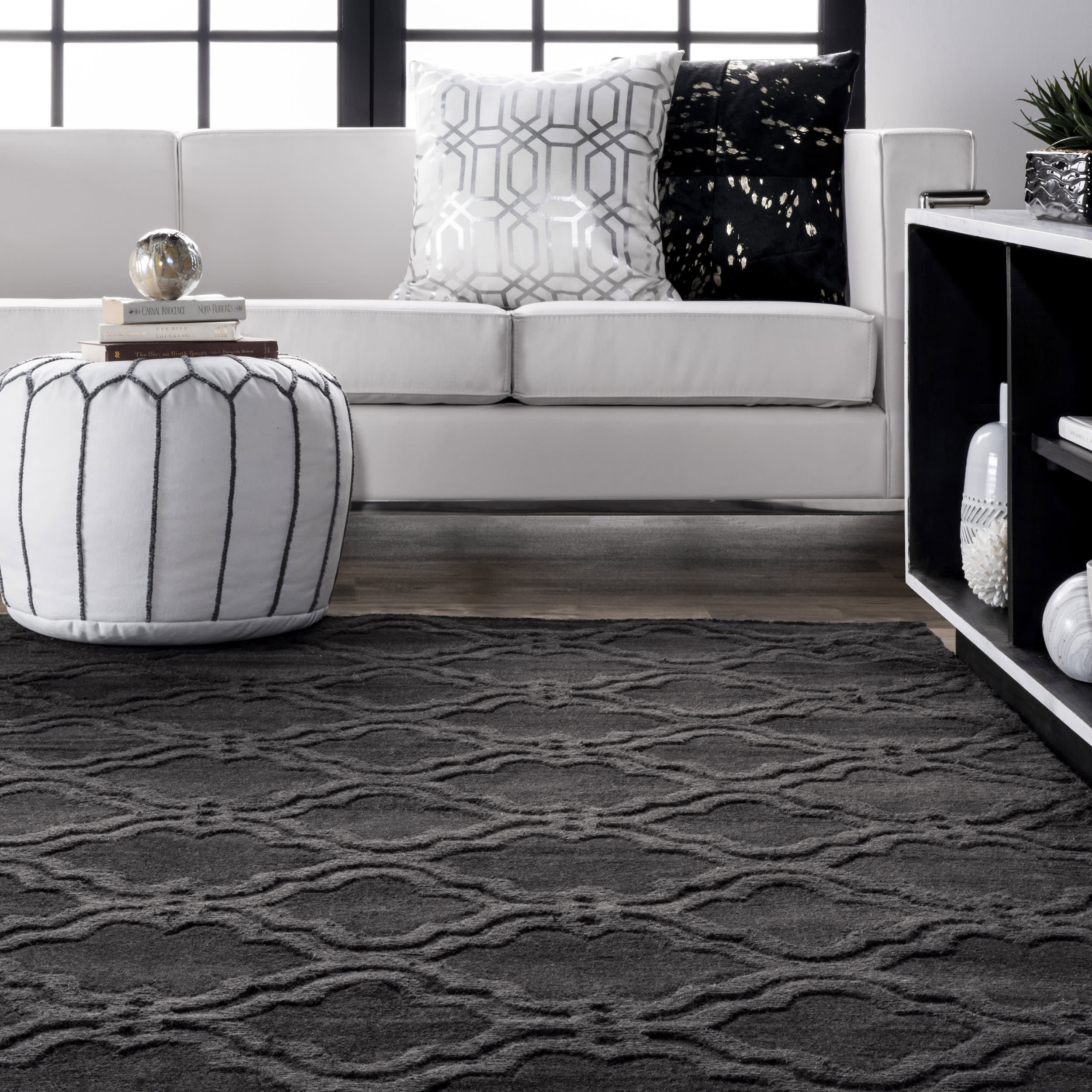Double Carved Trellis Rug | Charcoal - Image 4