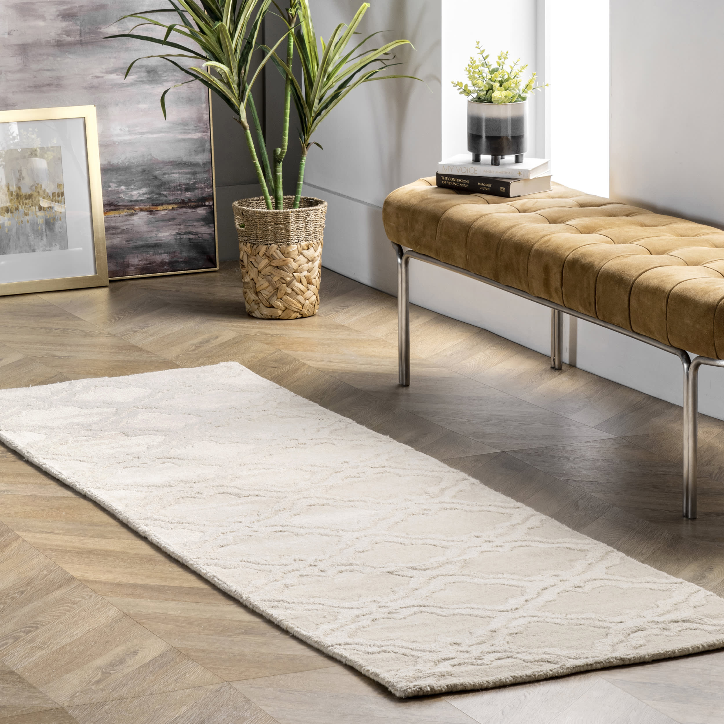 Double Carved Trellis Rug | Cream - Image 2