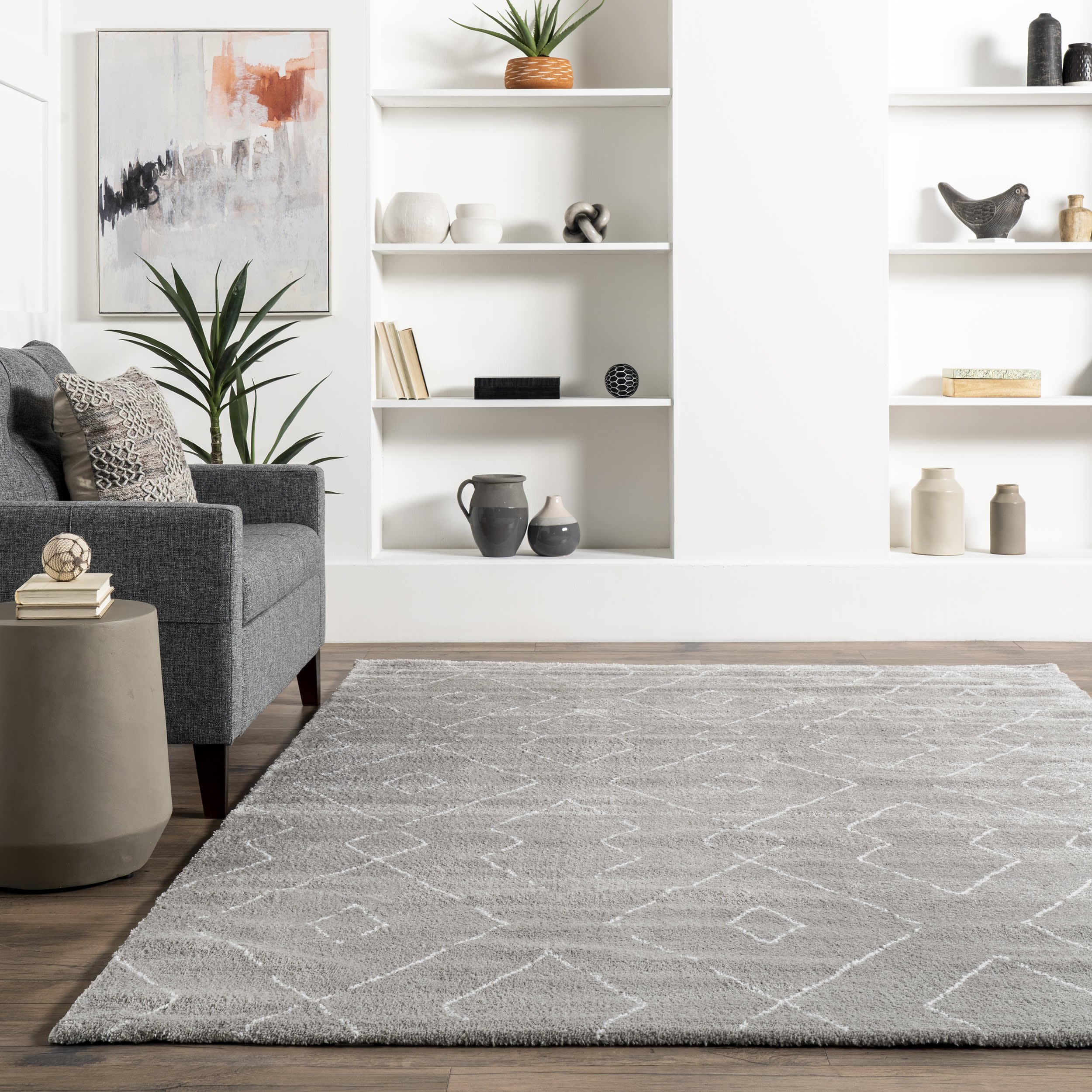 Double Diamond Lattice Shag Rug | Grey - Image 4
