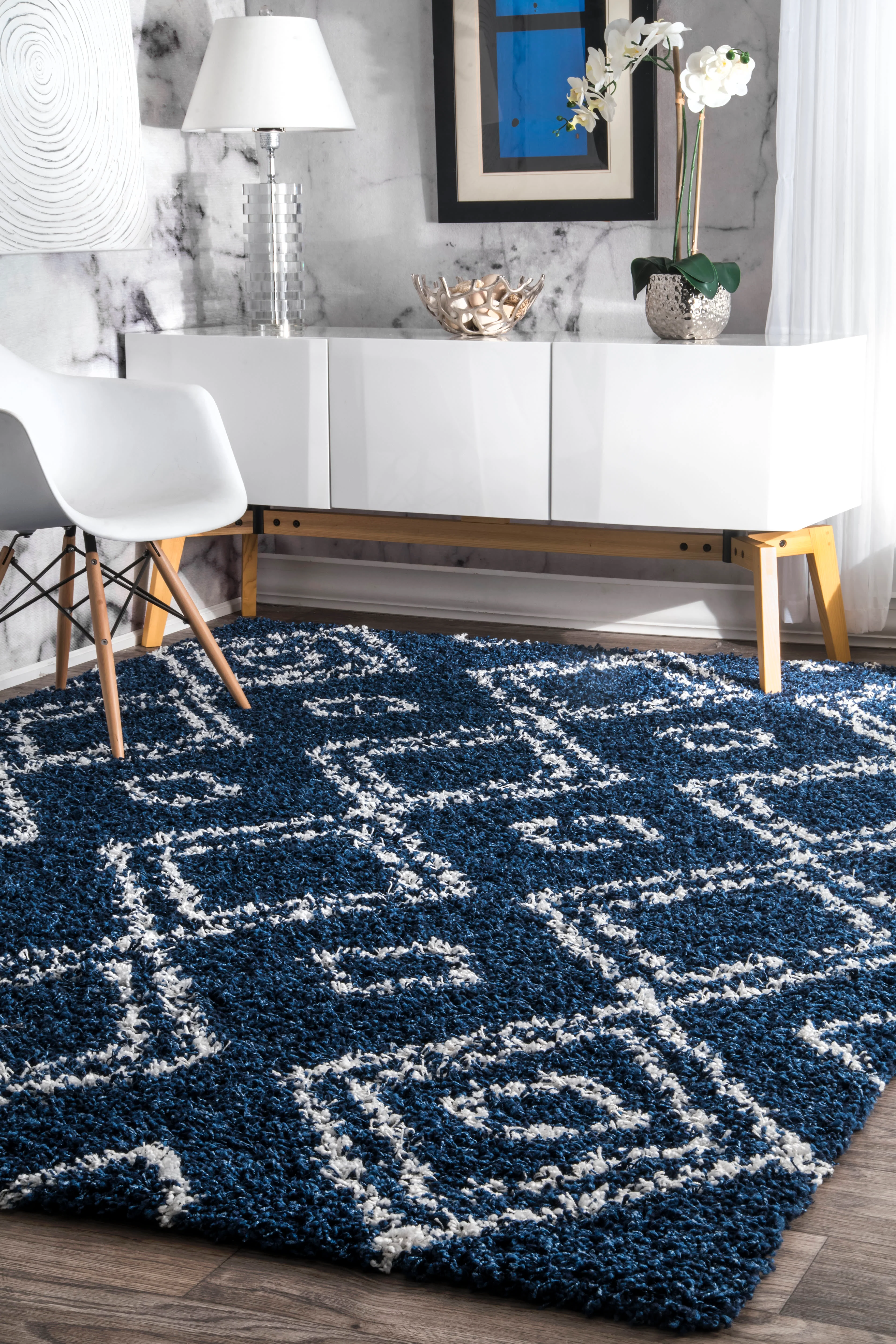 Double Diamond Shag Rug | Blue - Image 2