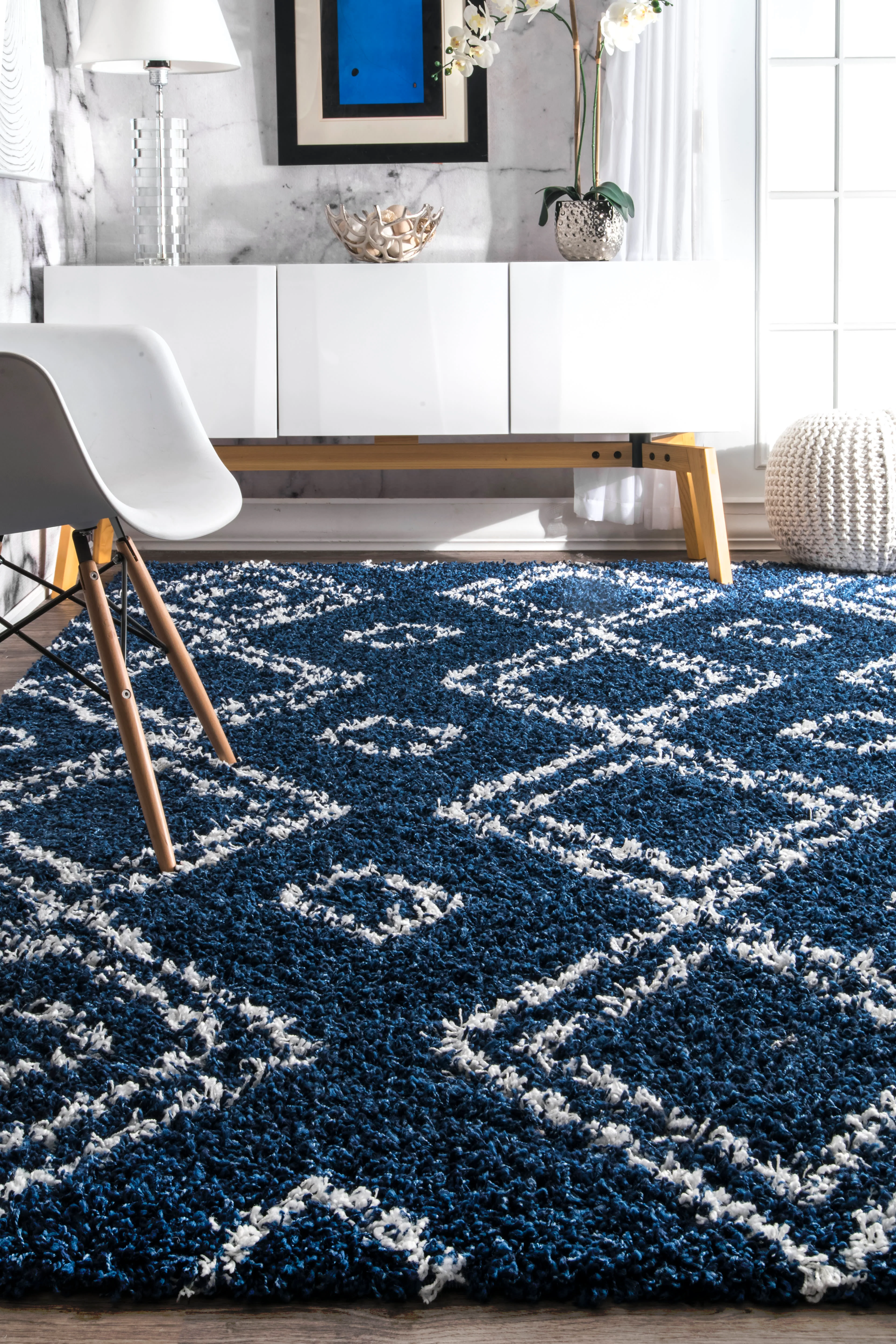 Double Diamond Shag Rug | Blue - Image 4