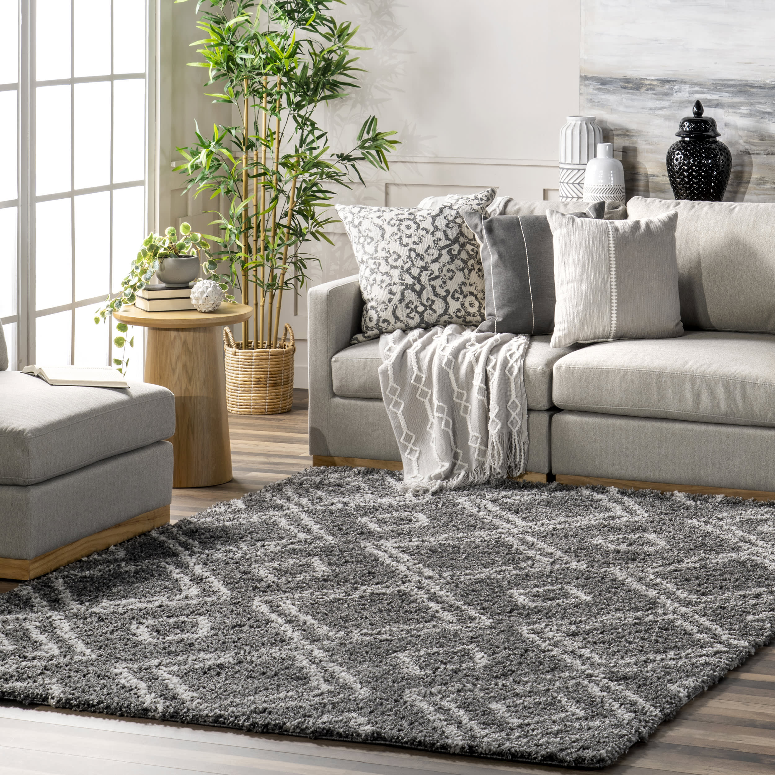 Double Diamond Shag Rug | Dark Grey - Image 2