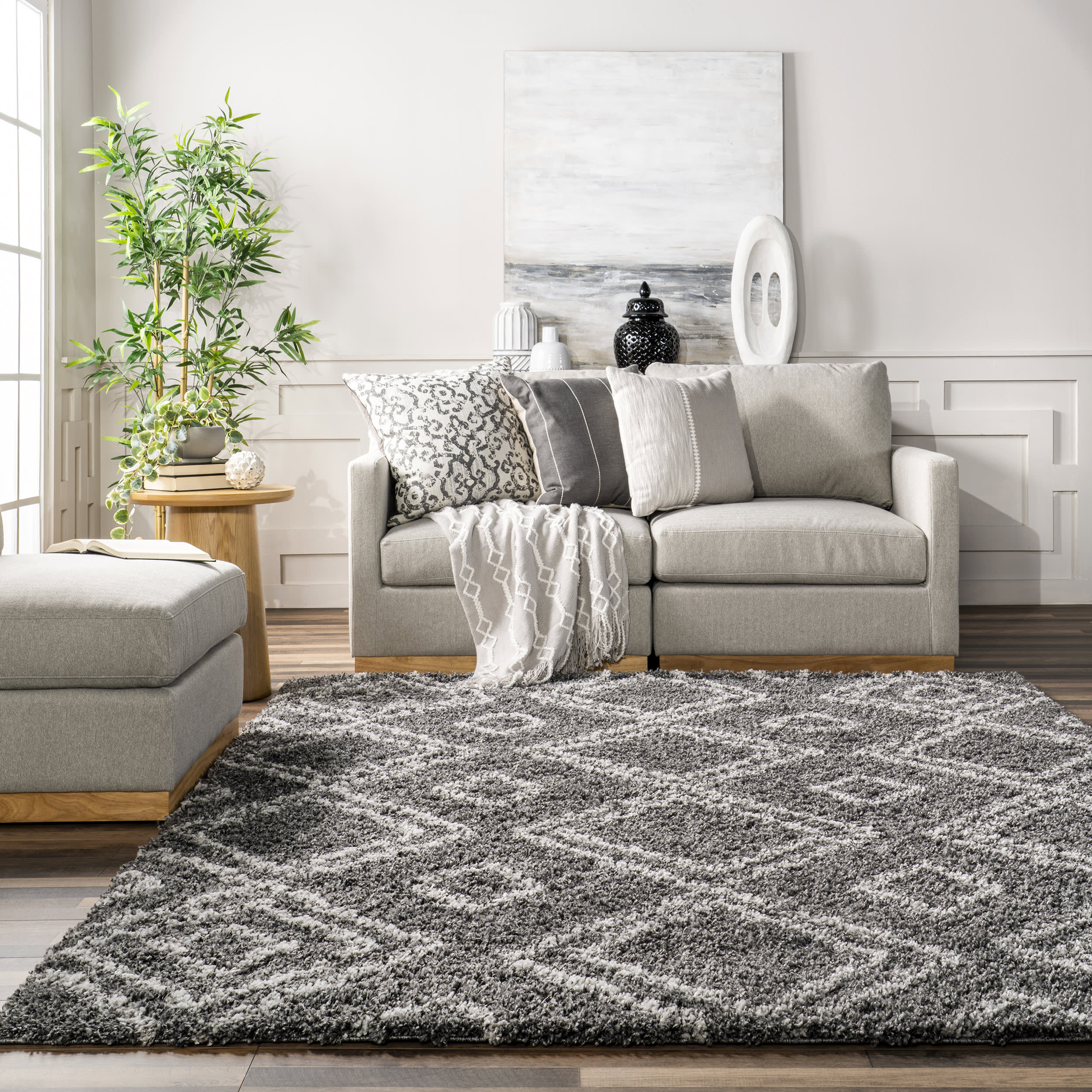 Double Diamond Shag Rug | Dark Grey - Image 4