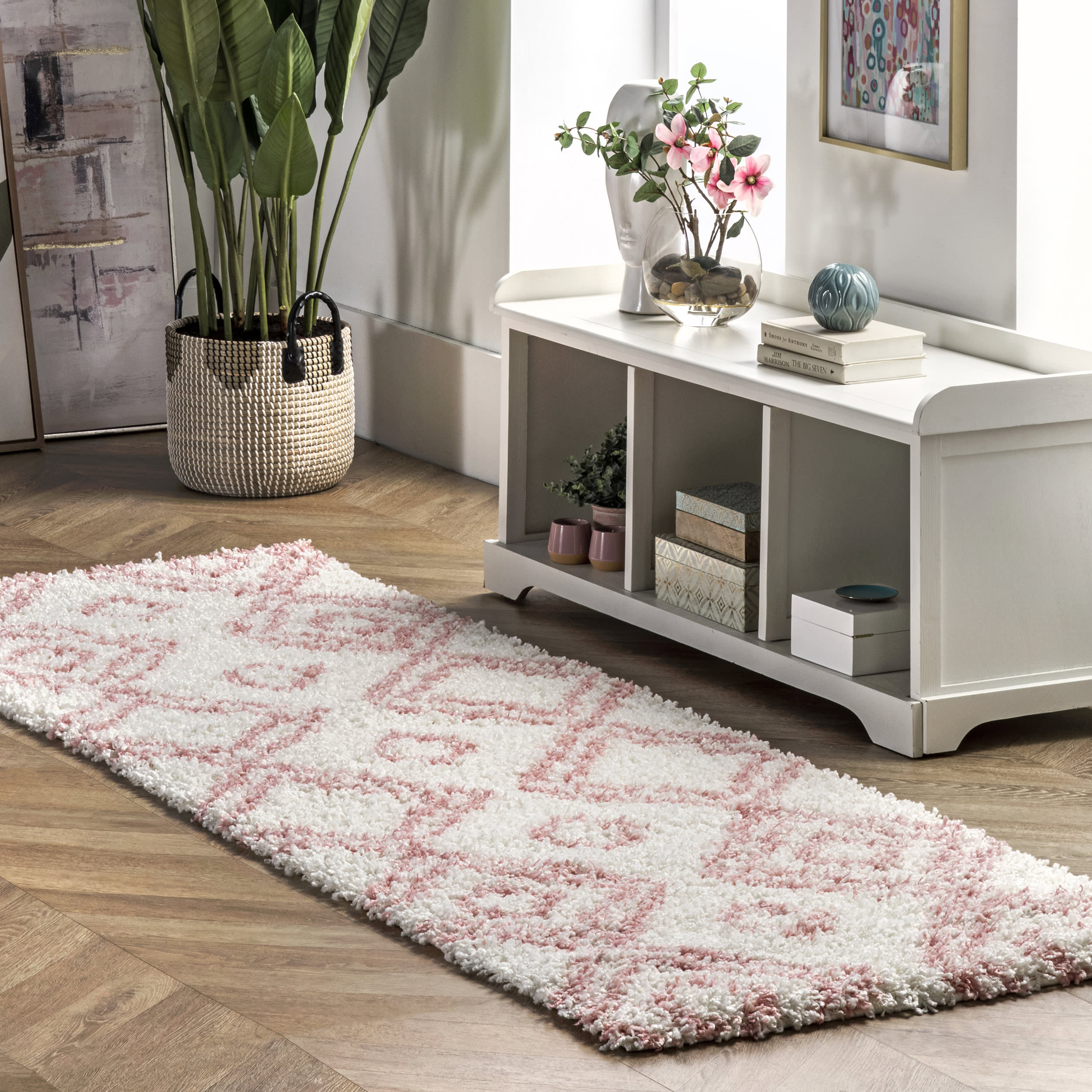 Double Diamond Shag Rug | Pink - Image 2