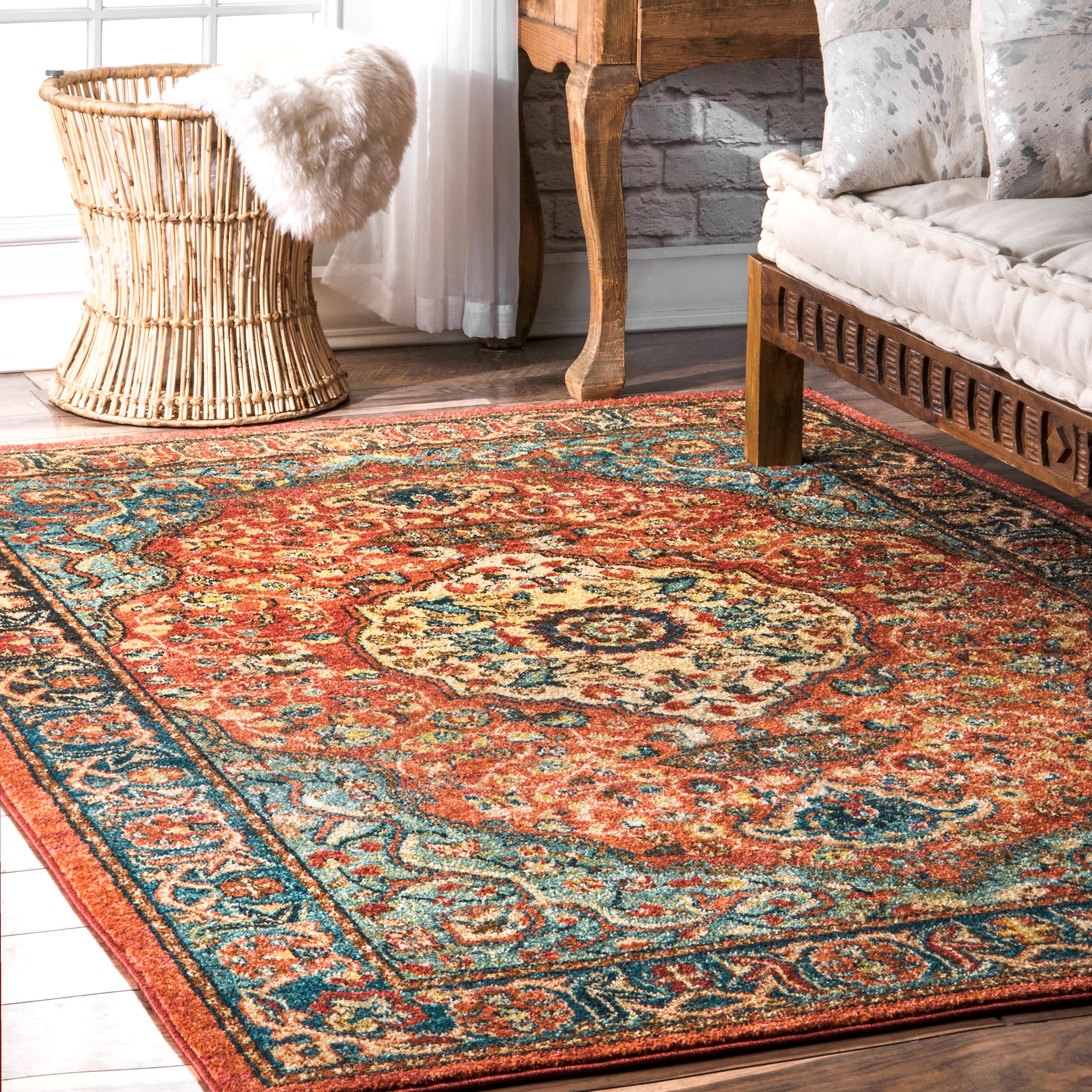Double Floral Medallion Rug | Rust - Image 2