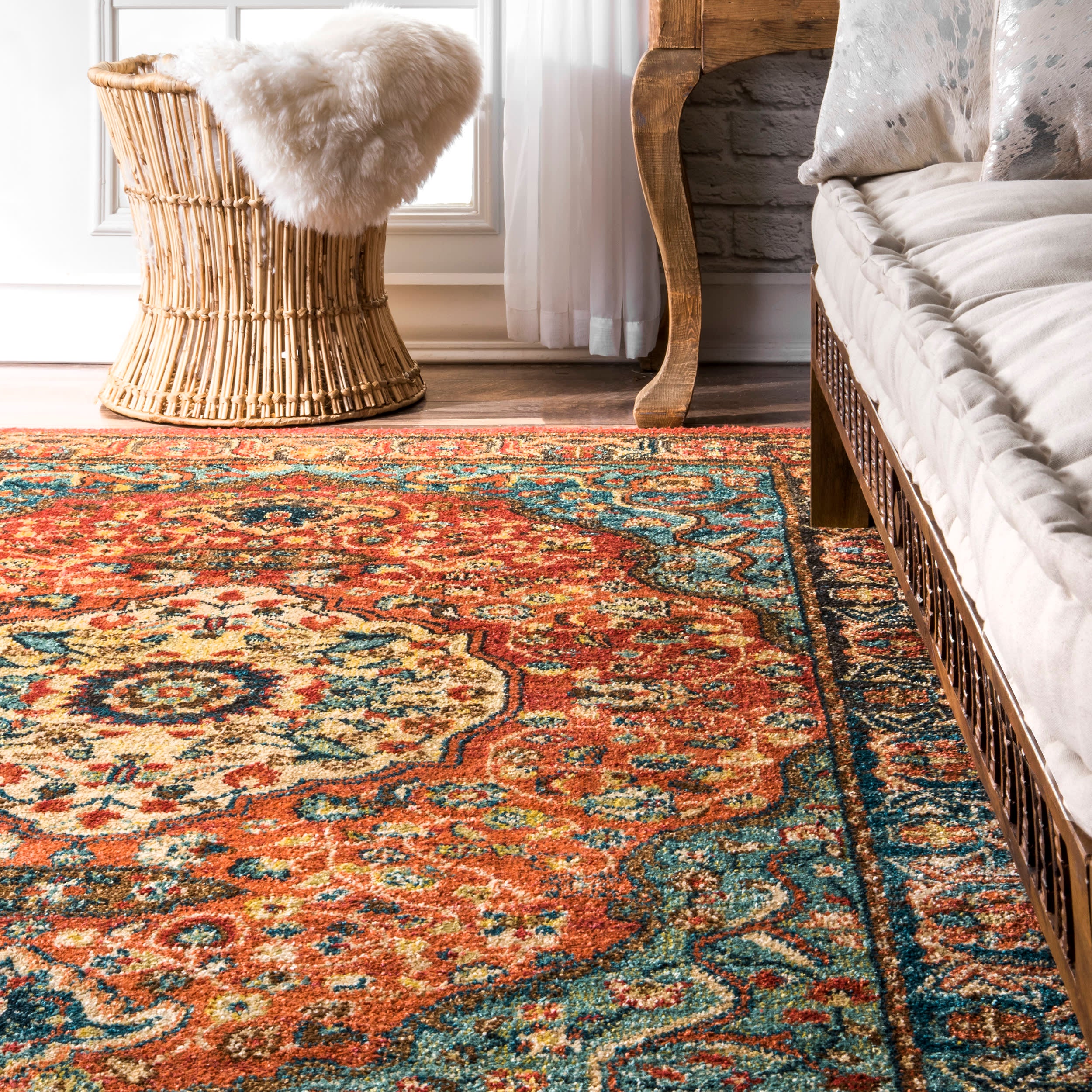 Double Floral Medallion Rug | Rust - Image 4