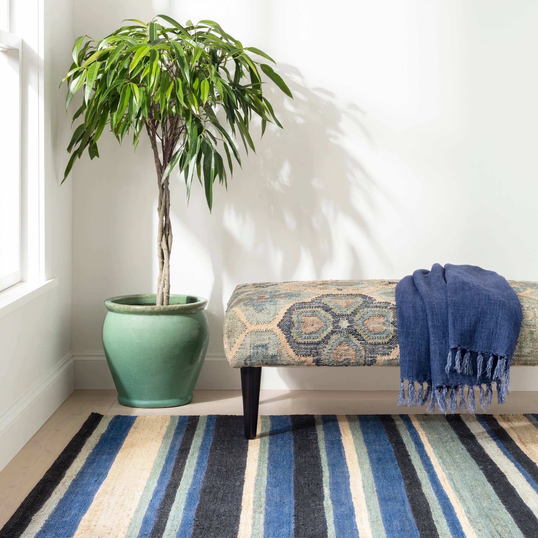 Dover Stripe Handwoven Jute Rug | Blue - Image 2