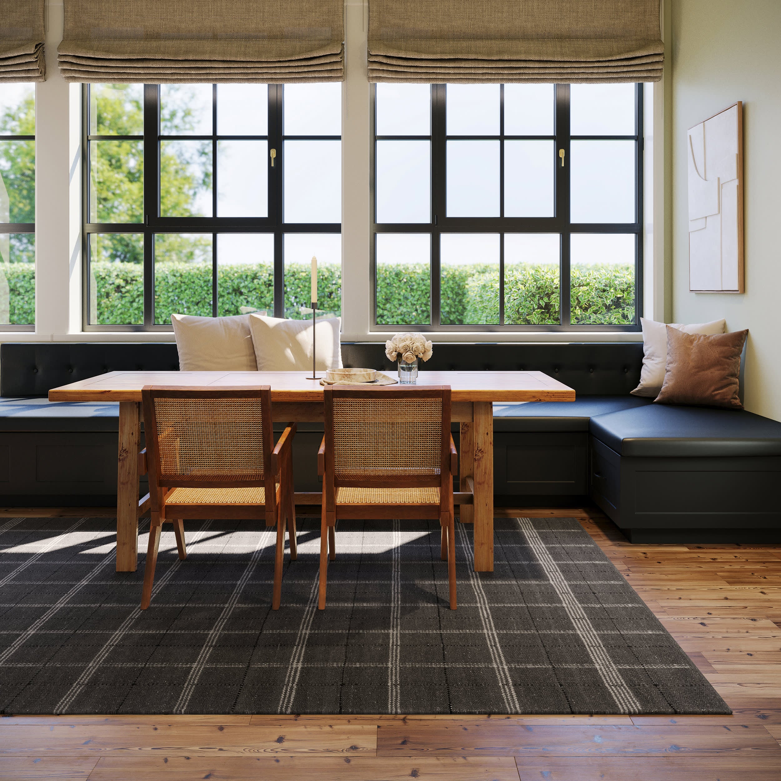 Downing Plaid Wool Rug by Nate Berkus | Black - Image 7