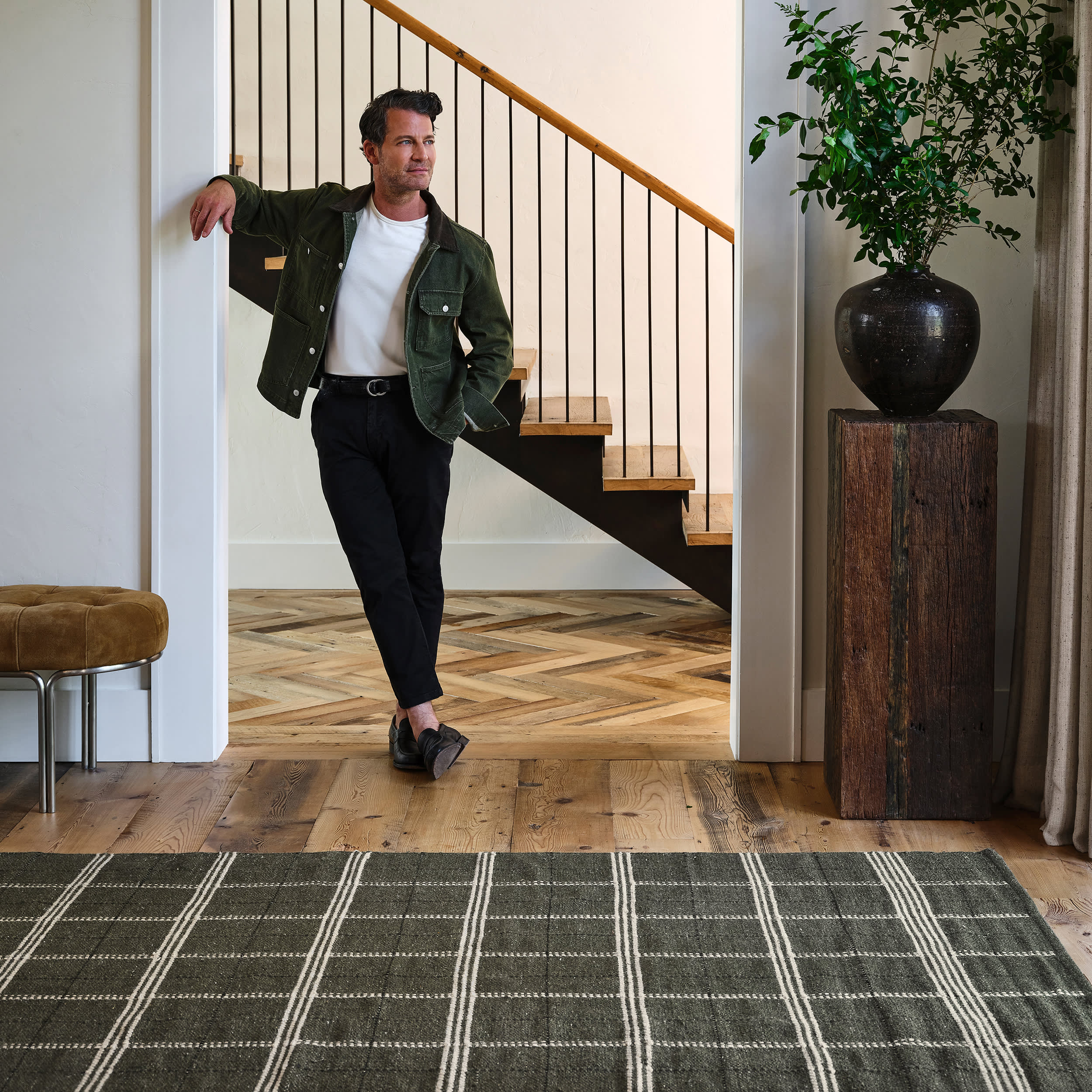 Downing Plaid Wool Rug by Nate Berkus | Green - Image 2