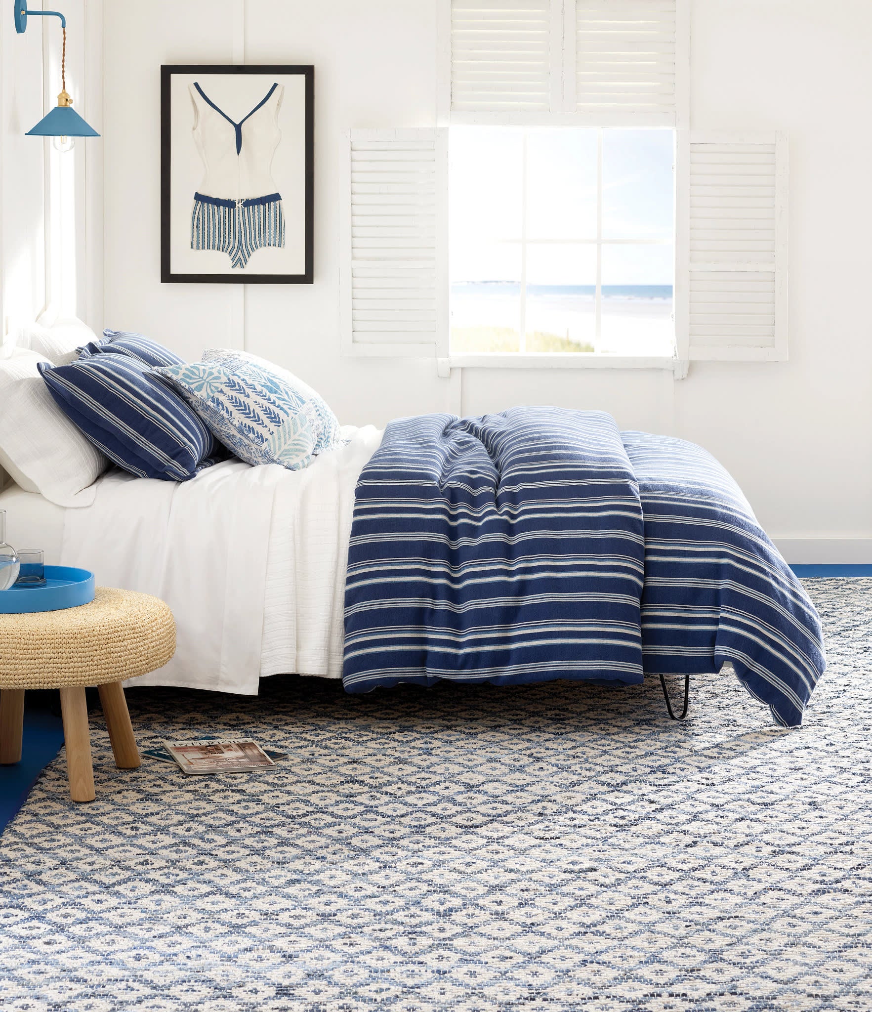 Denim Rag Diamond Handwoven Cotton Rug | Ivory - Image 2