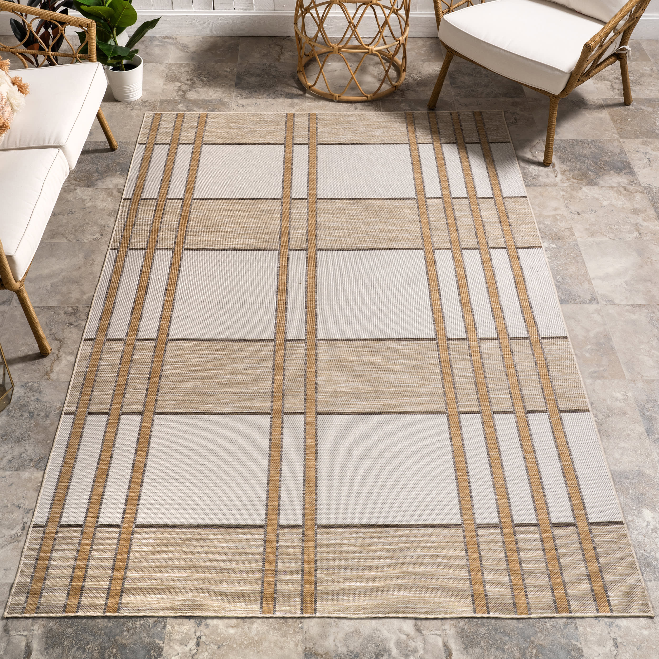 Dylan Chunky Plaid Indoor/Outdoor Rug | Beige - Image 2