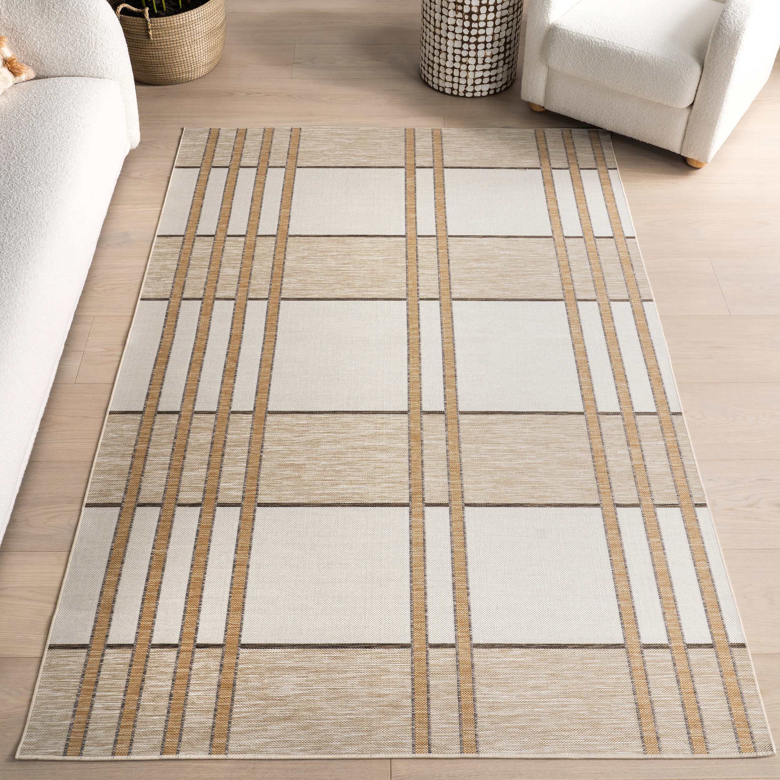 Dylan Chunky Plaid Indoor/Outdoor Rug | Beige - Image 9