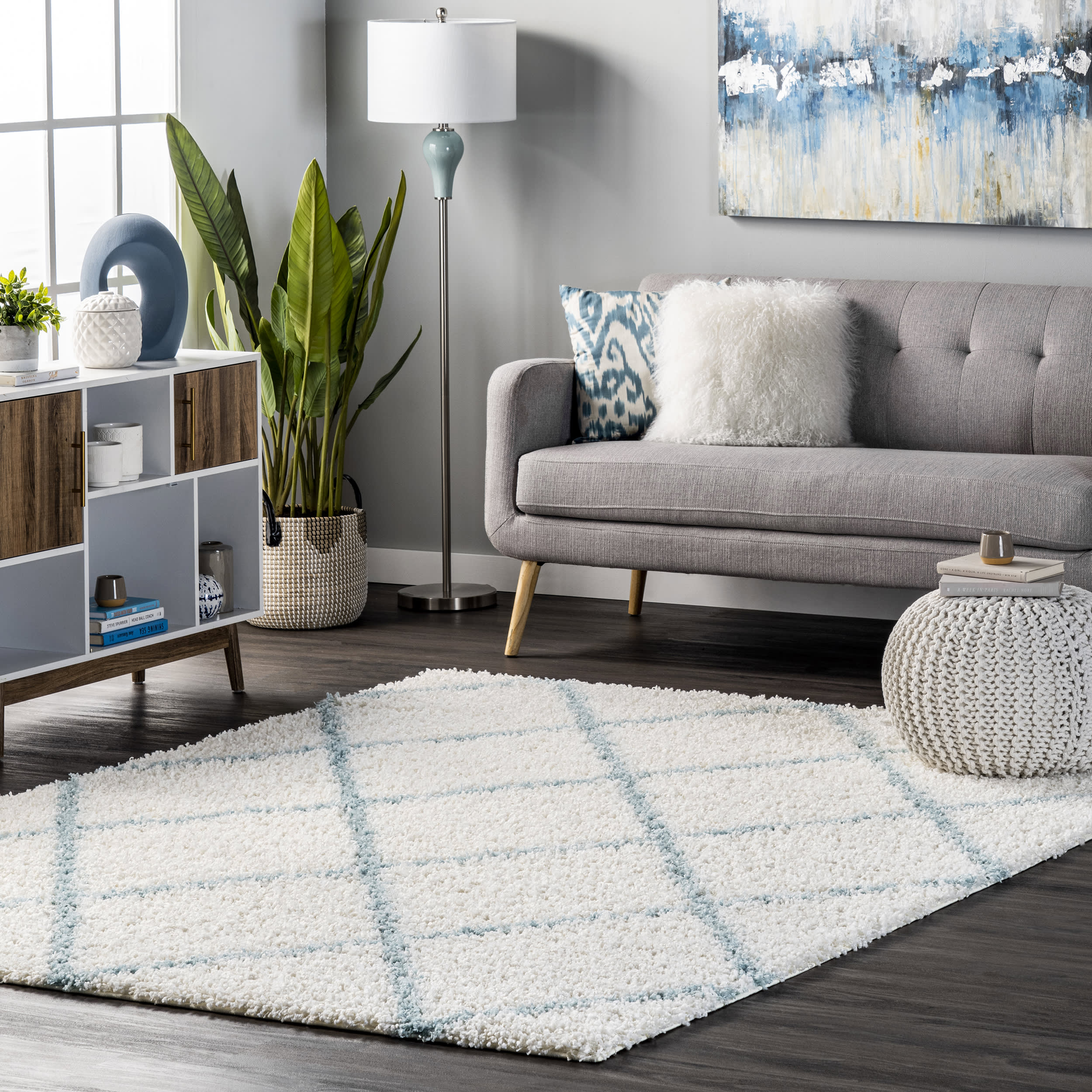 Easy Shag Lattice Rug | Blue - Image 2