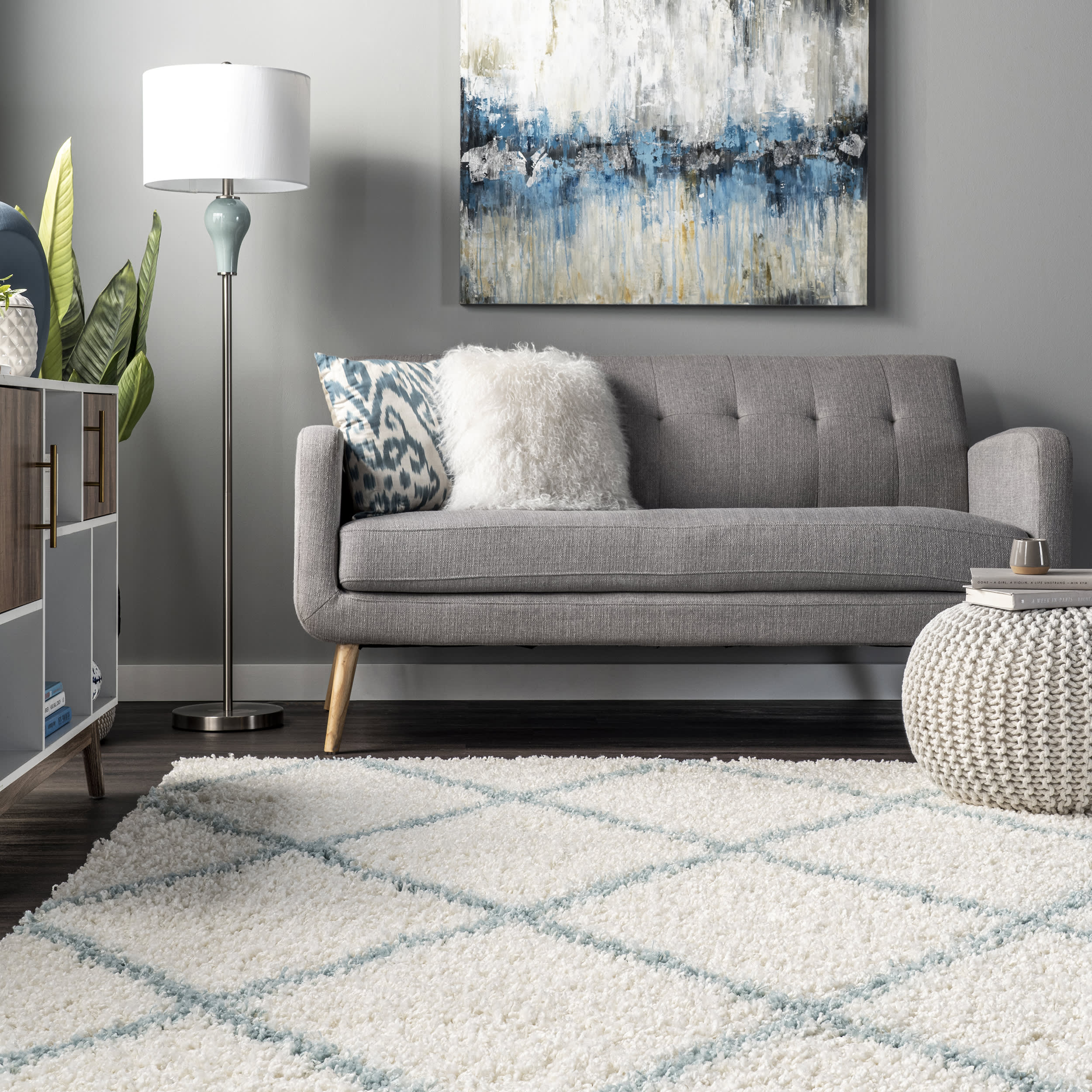 Easy Shag Lattice Rug | Blue - Image 4