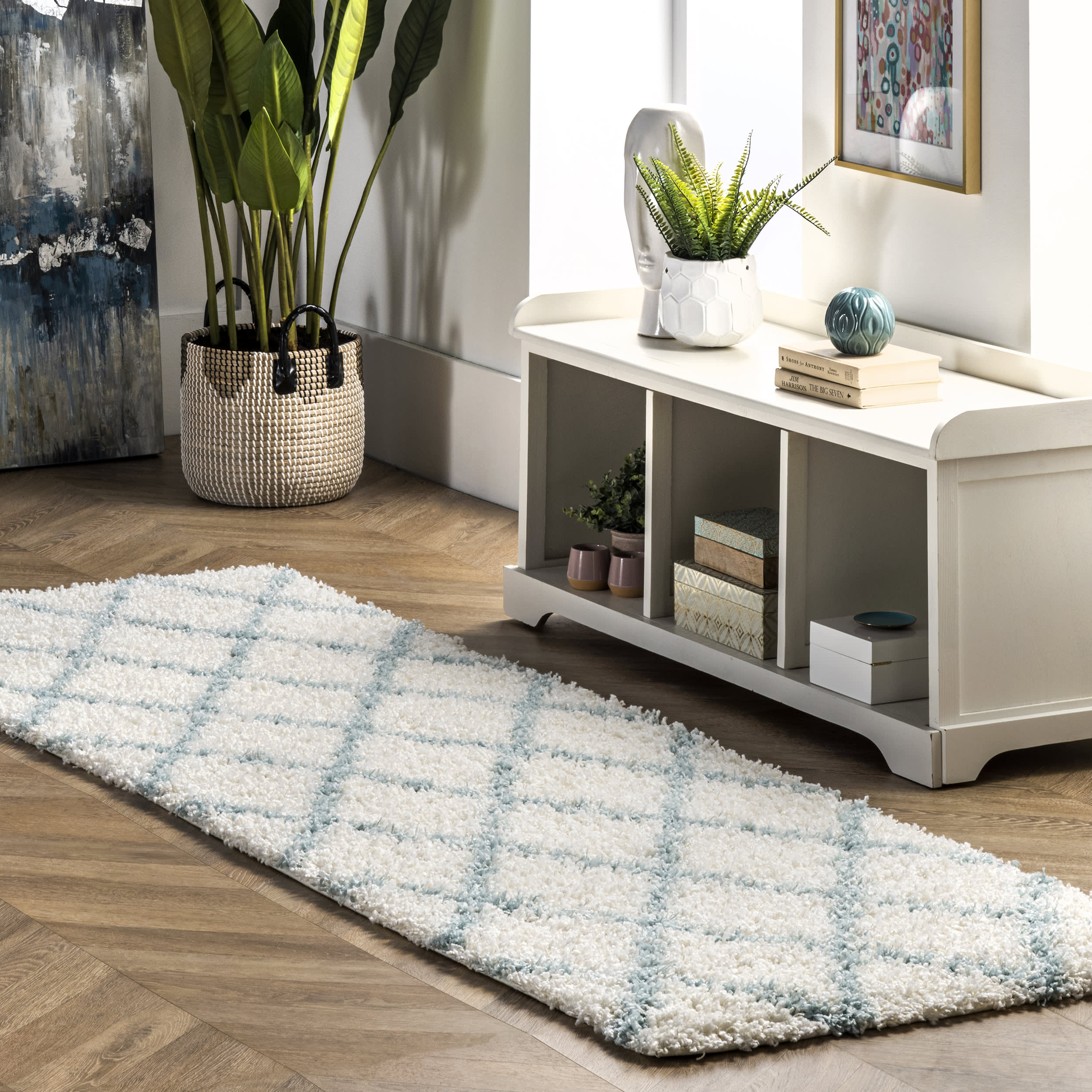 Easy Shag Lattice Rug | Blue - Image 2