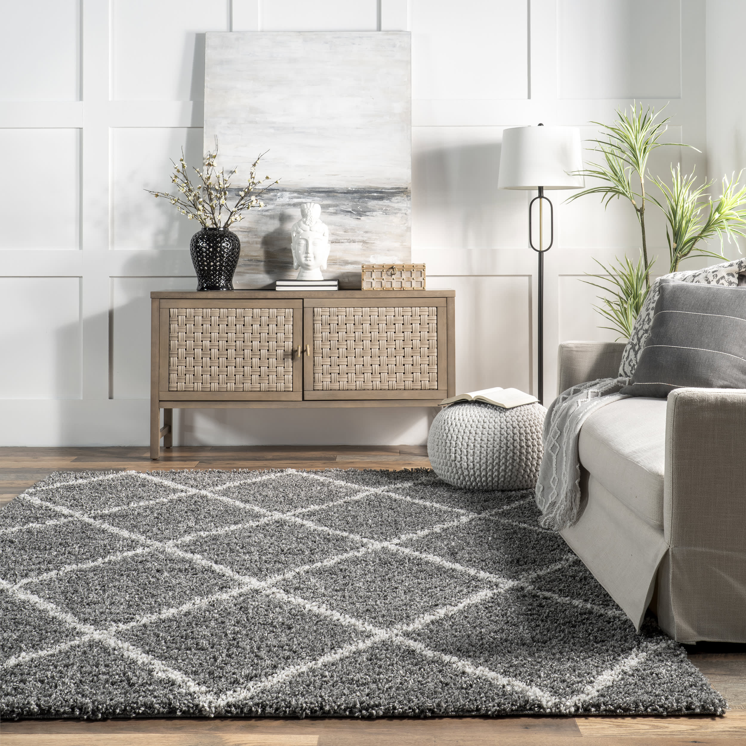 Easy Shag Lattice Rug | Dark Grey - Image 4
