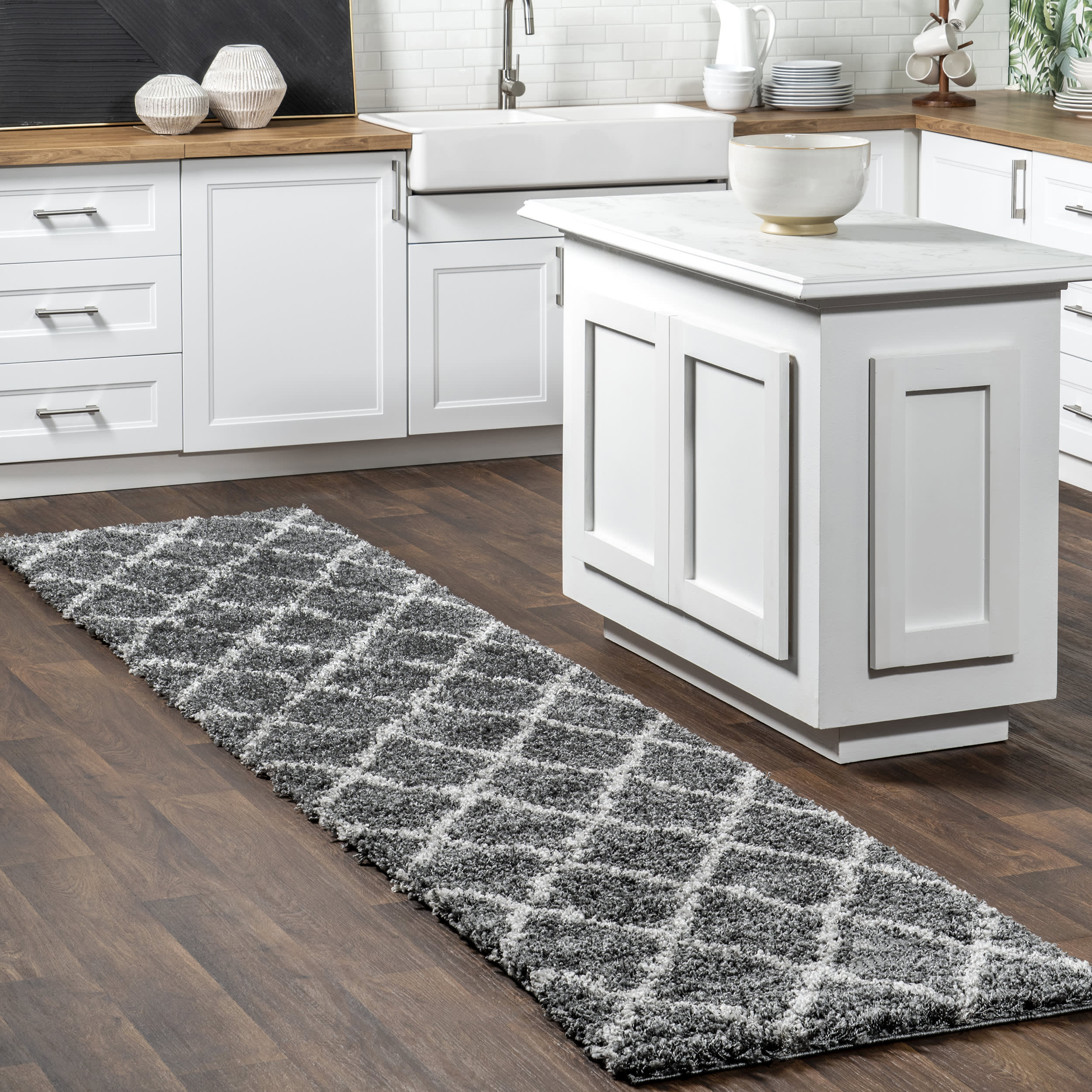 Easy Shag Lattice Rug | Grey - Image 2