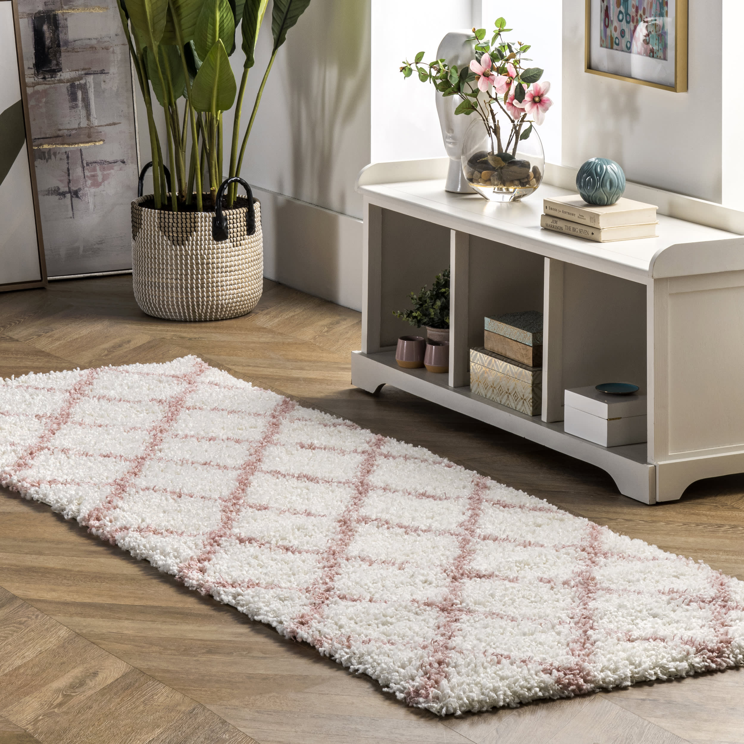 Easy Shag Lattice Rug | Pink - Image 2