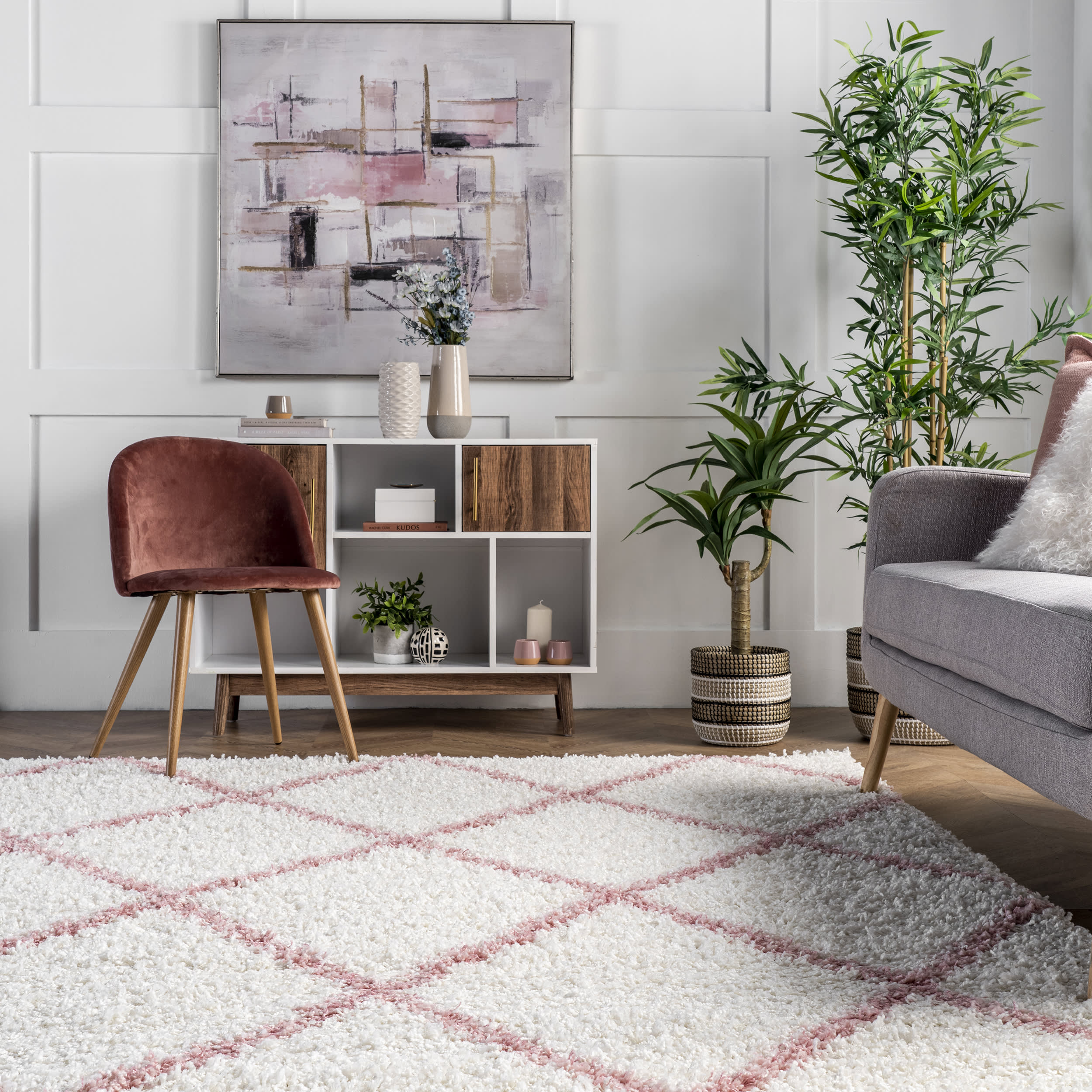 Easy Shag Lattice Rug | Pink - Image 4