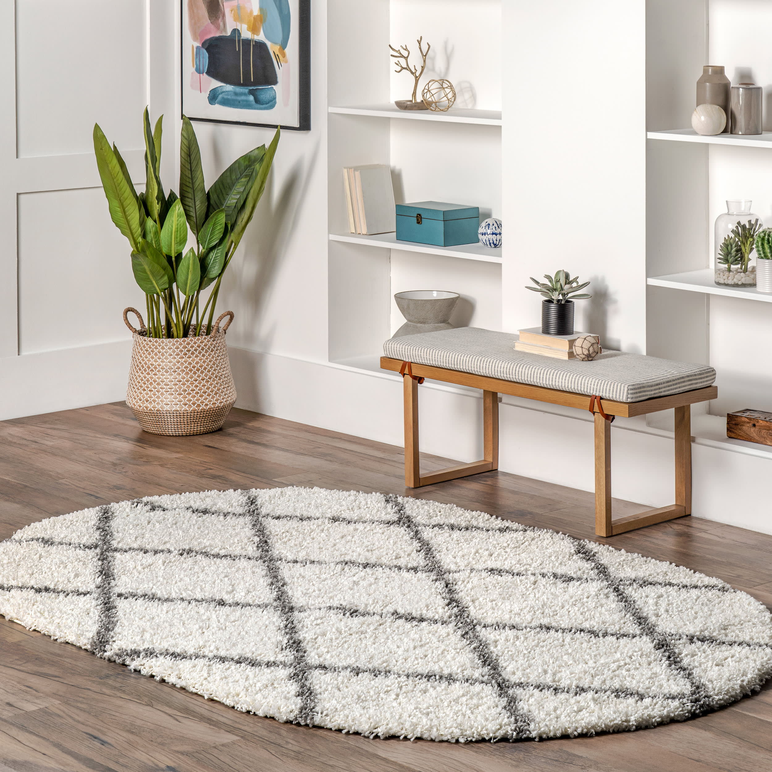 Easy Shag Lattice Rug | White - Image 2