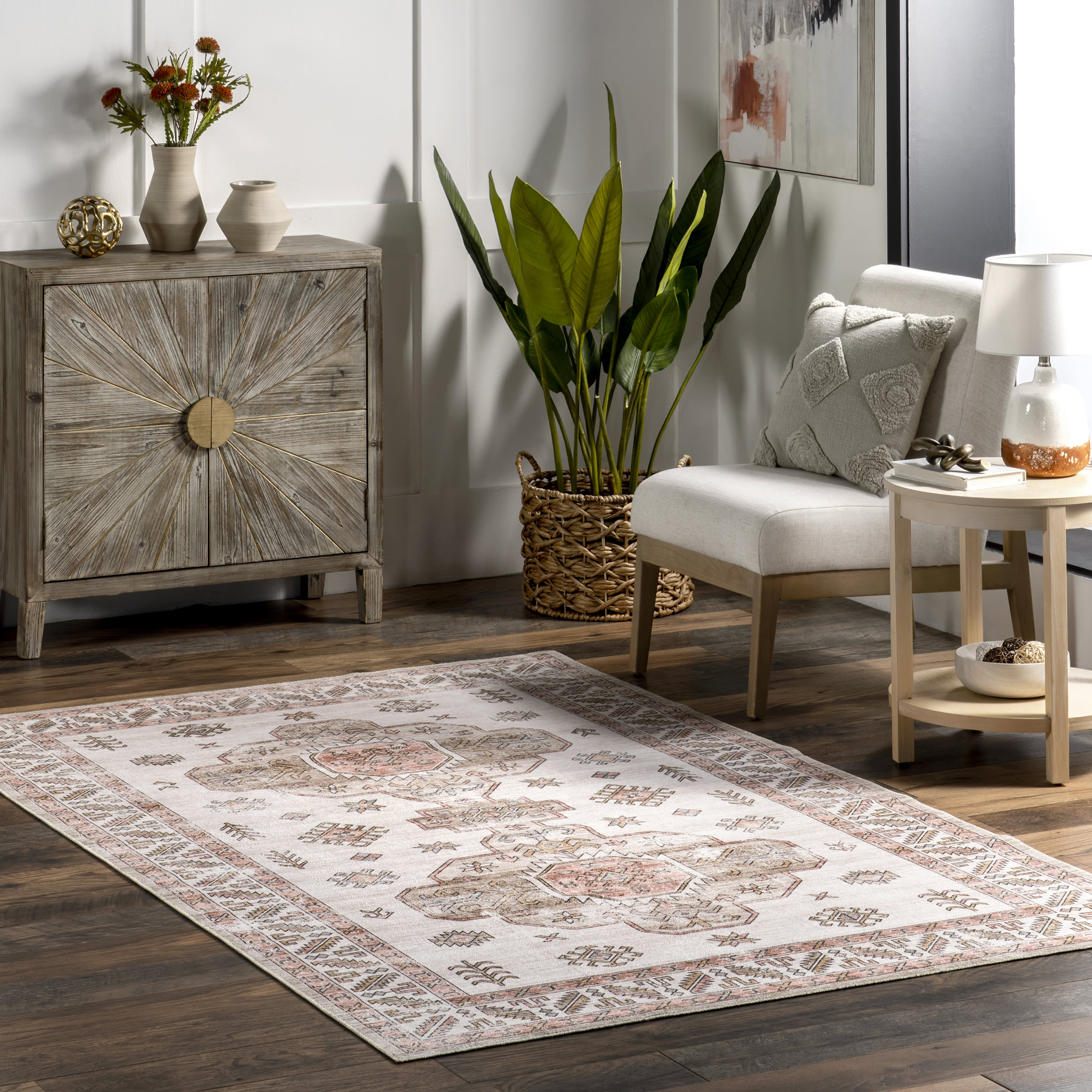 Eboni Traditional Washable Rug | Beige - Image 2
