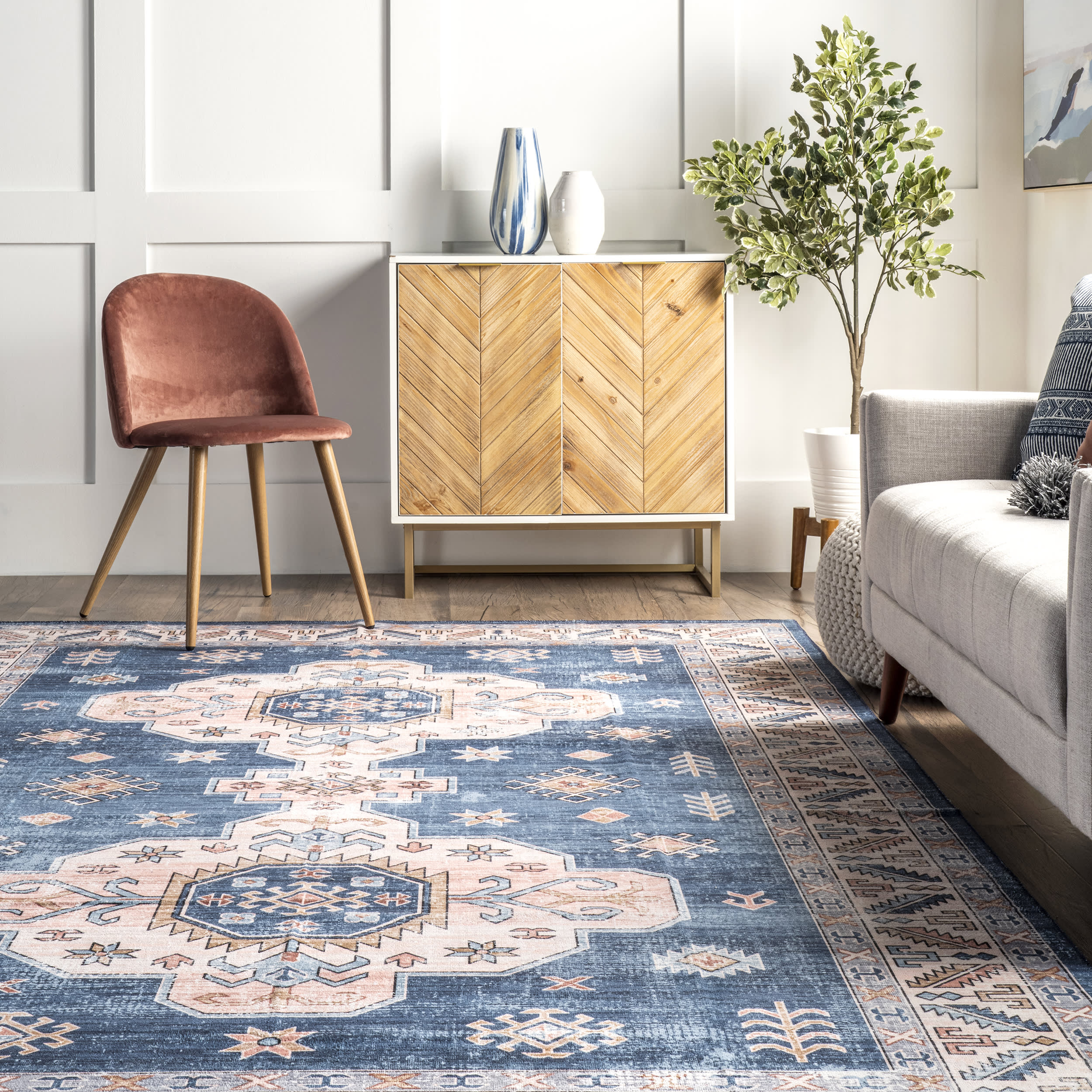 Eboni Traditional Washable Rug | Blue - Image 4