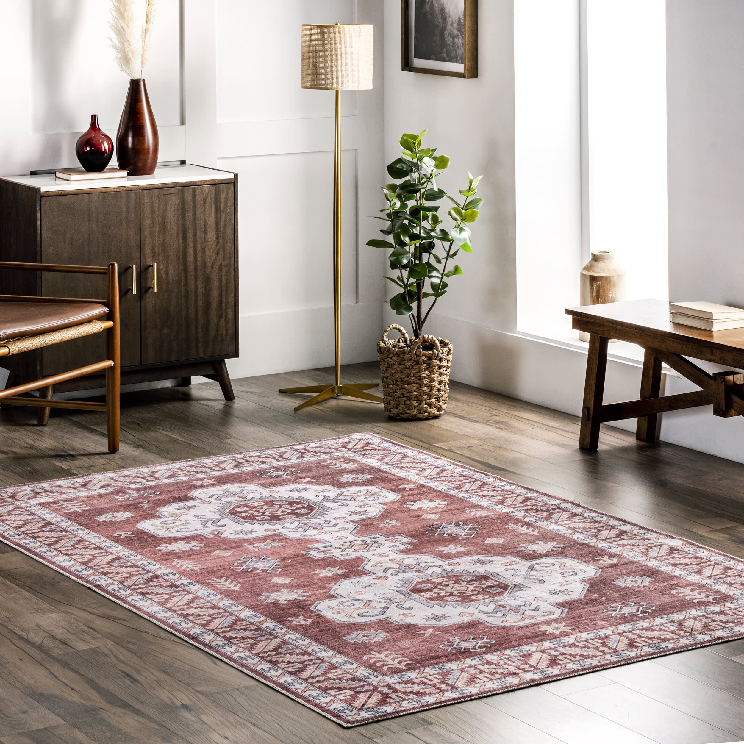 Eboni Traditional Washable Rug | Brick - Image 2