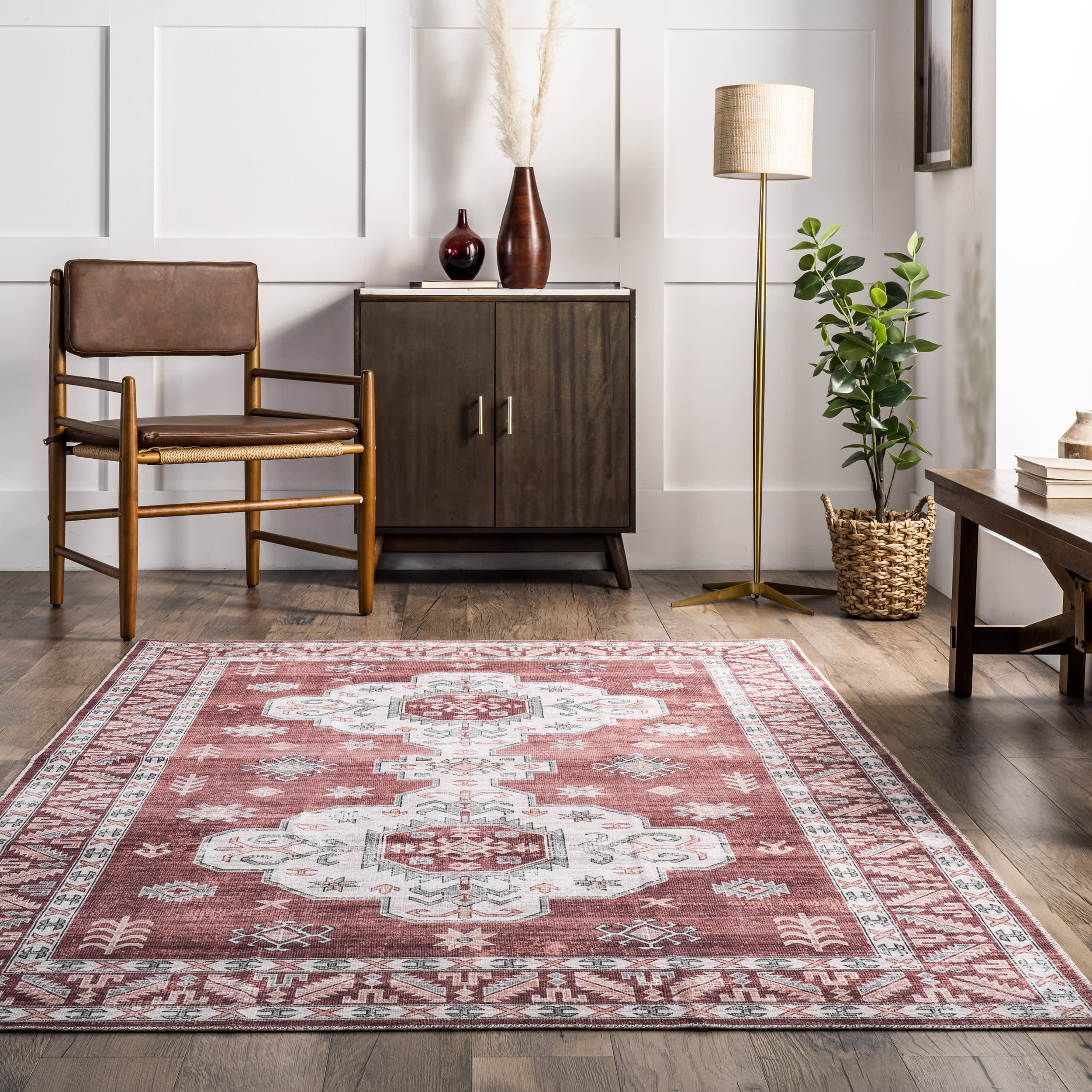 Eboni Traditional Washable Rug | Brick - Image 4