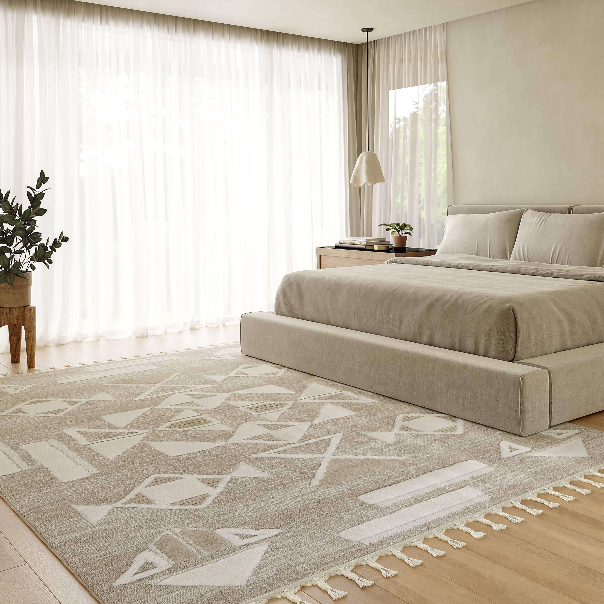 Eden Southwestern Tasseled Rug | Light Beige - Image 2
