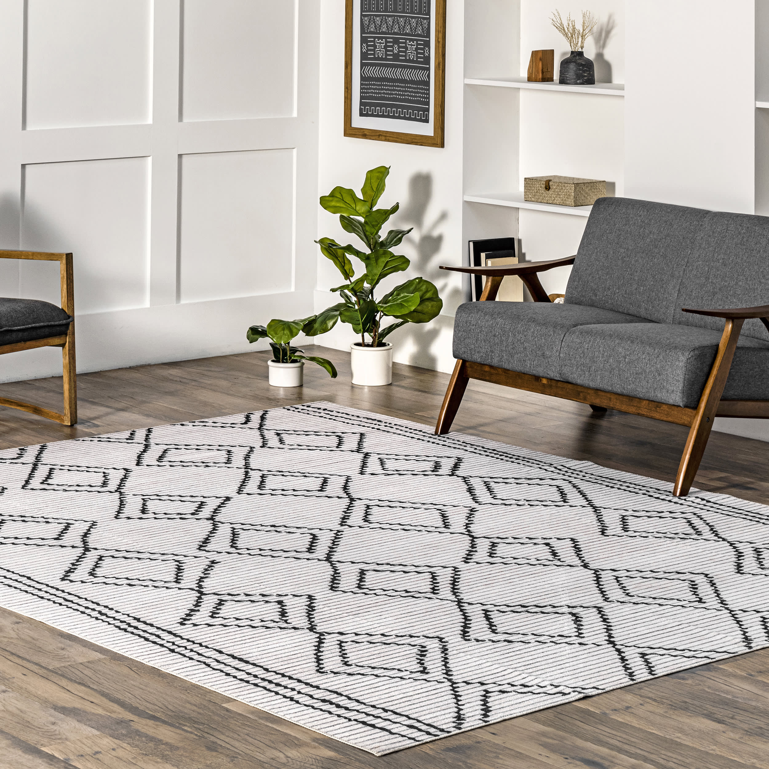 Edith Washable Diamond Rug | Off White - Image 2