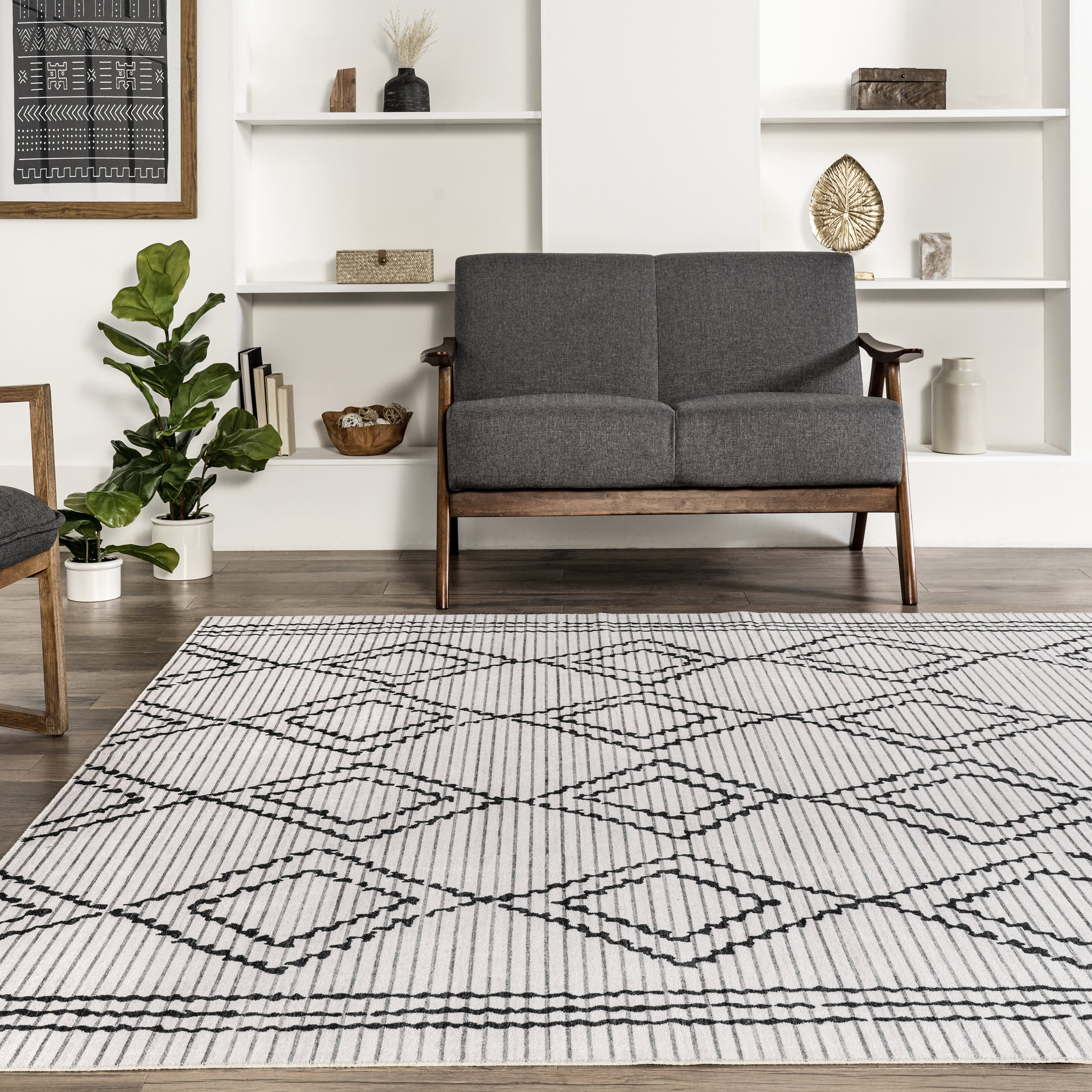 Edith Washable Diamond Rug | Off White - Image 4
