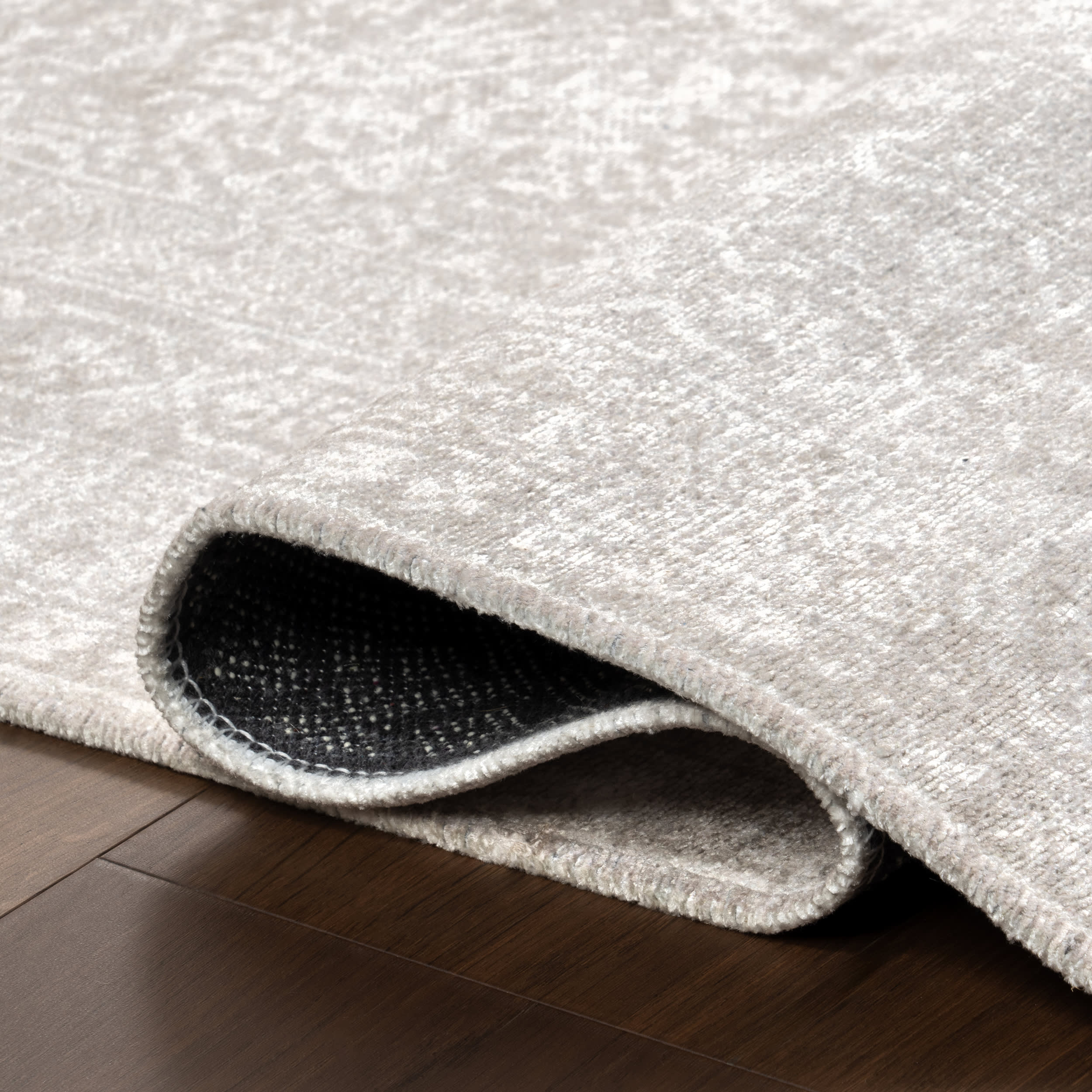 Edna Fringed Vintage Medallion Washable Rug | Light Grey - Image 9