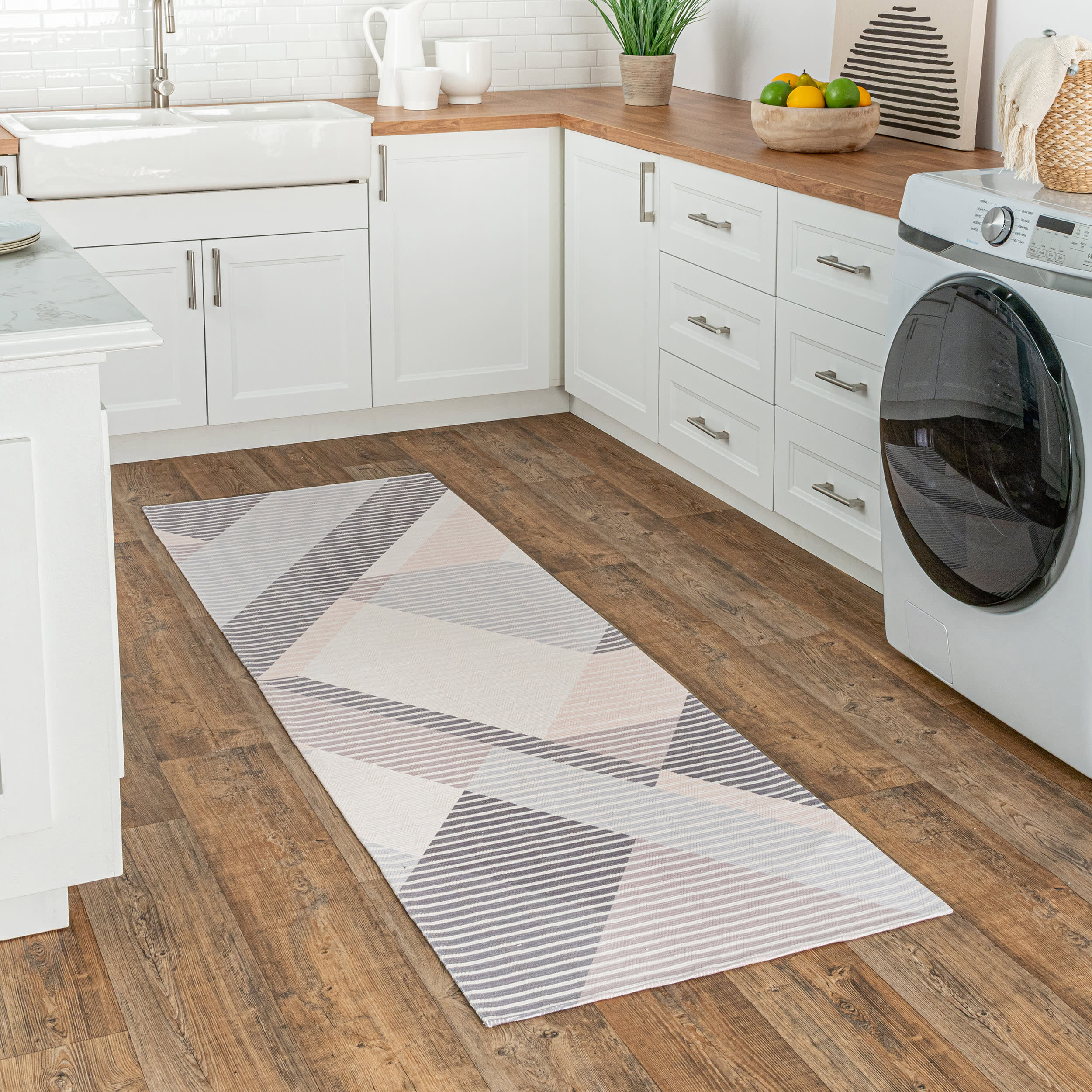 Effie Washable Pinstriped Rug | Beige - Image 2