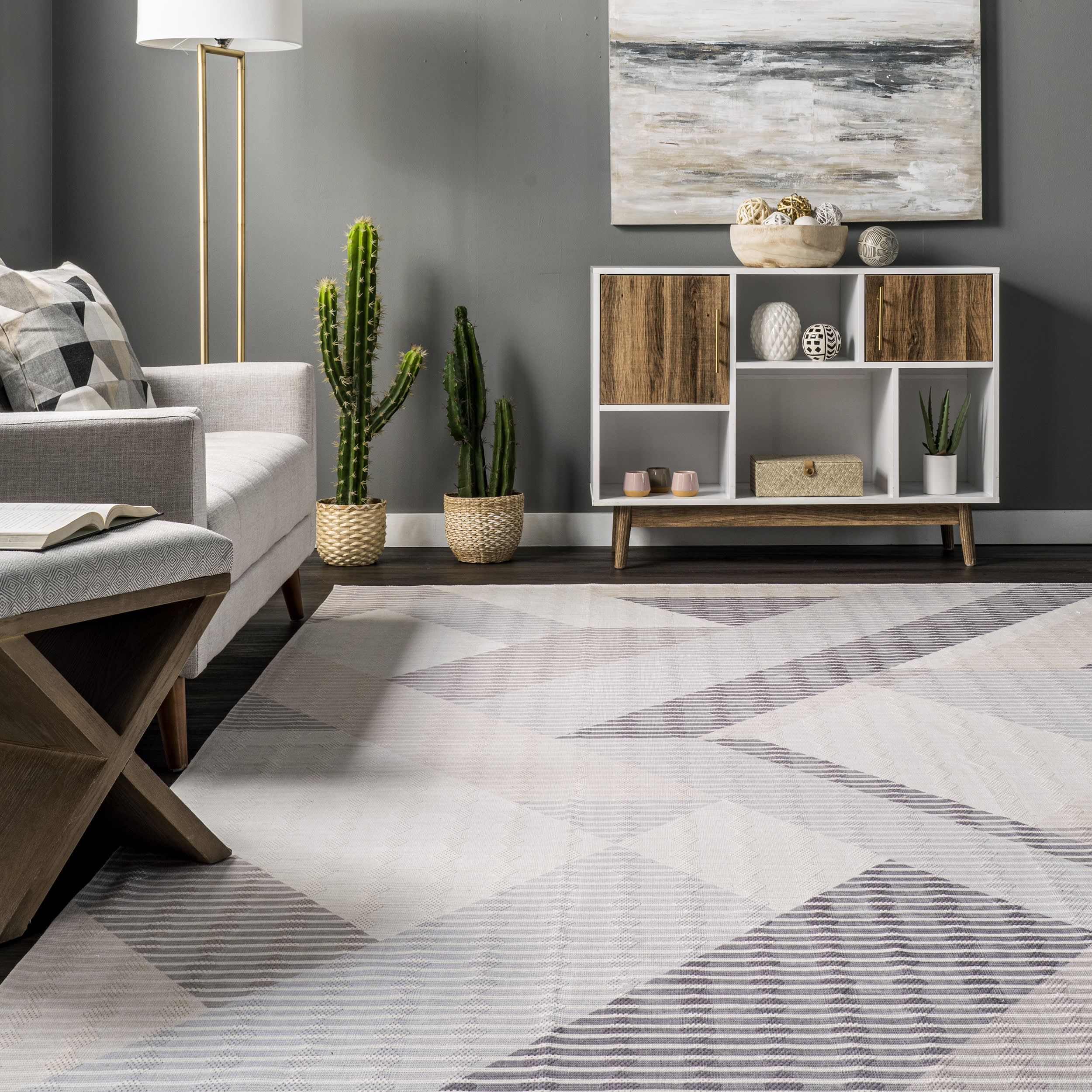 Effie Washable Pinstriped Rug | Beige - Image 4