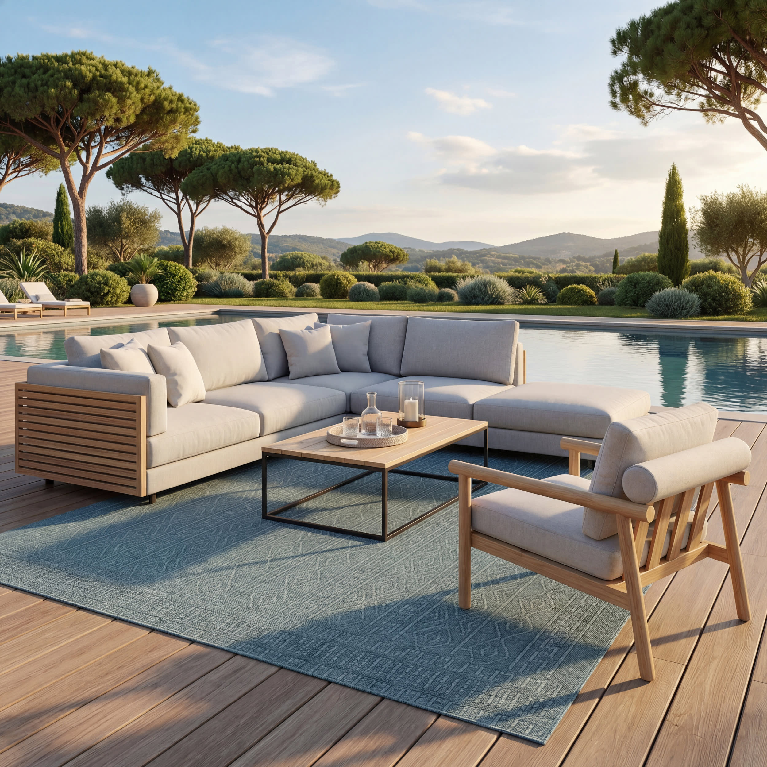 Eiraz Contemporary Solid Indoor/Outdoor Rug | Aqua - Image 2