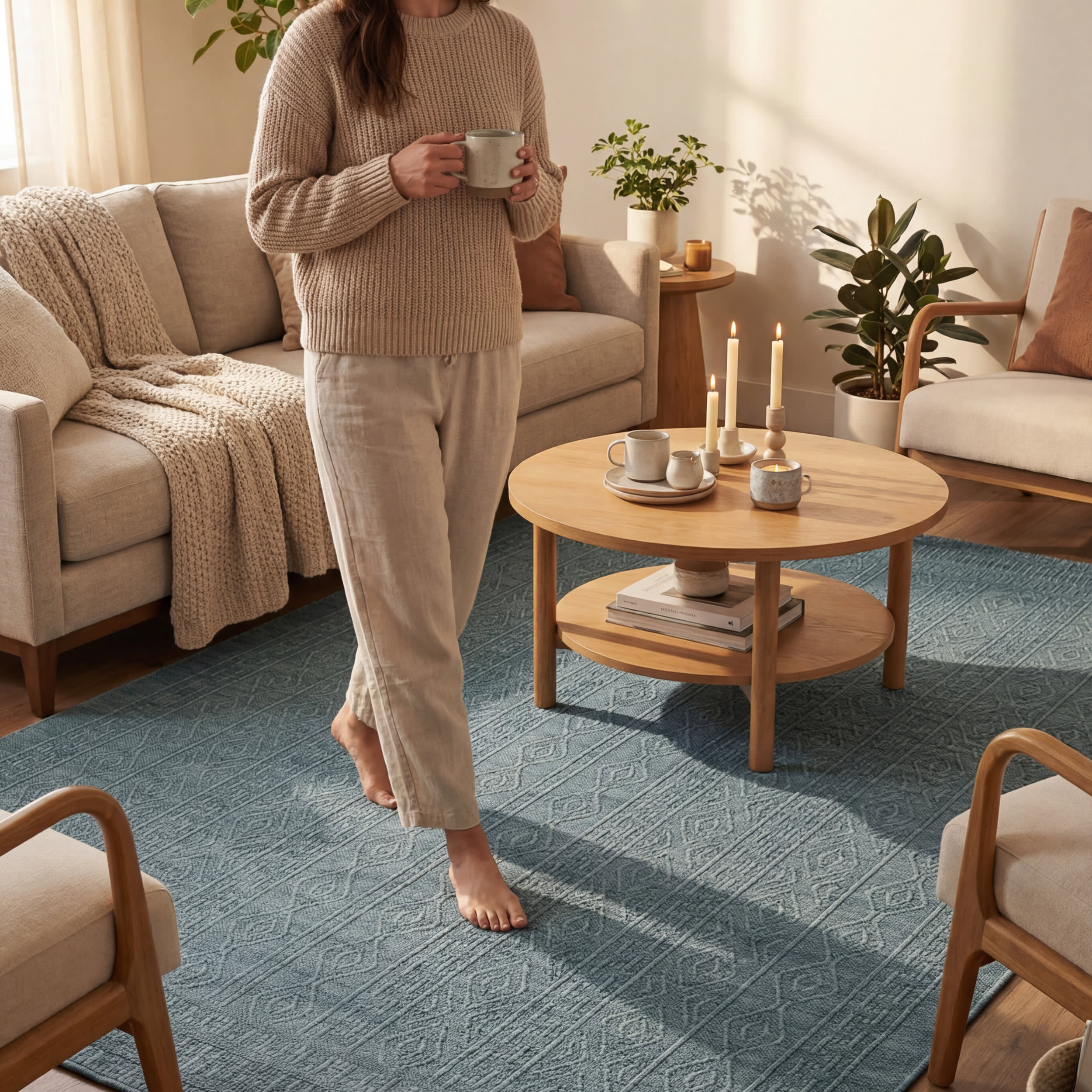 Eiraz Contemporary Solid Indoor/Outdoor Rug | Aqua - Image 8