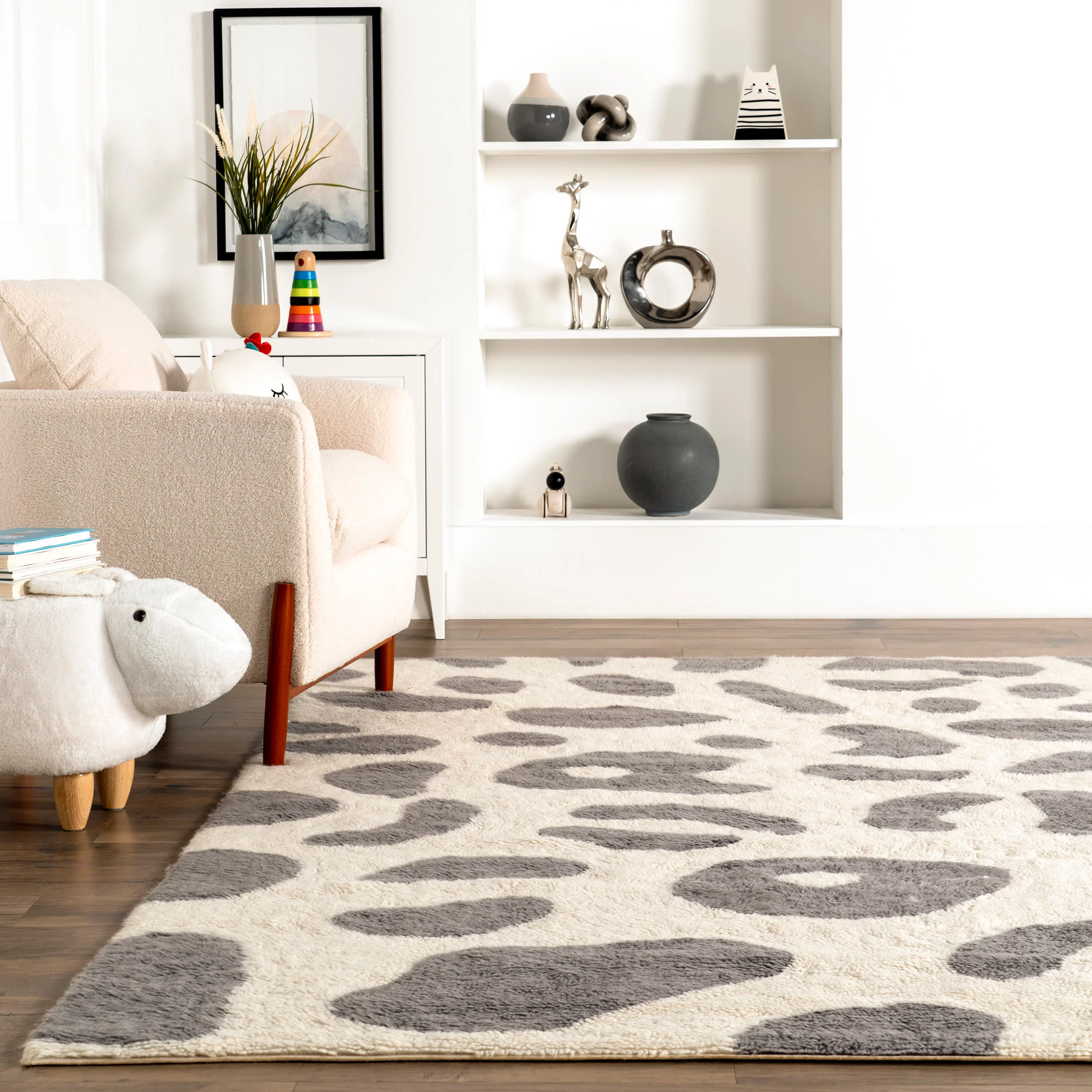 Elena Wool Animal Washable Rug | Grey - Image 4