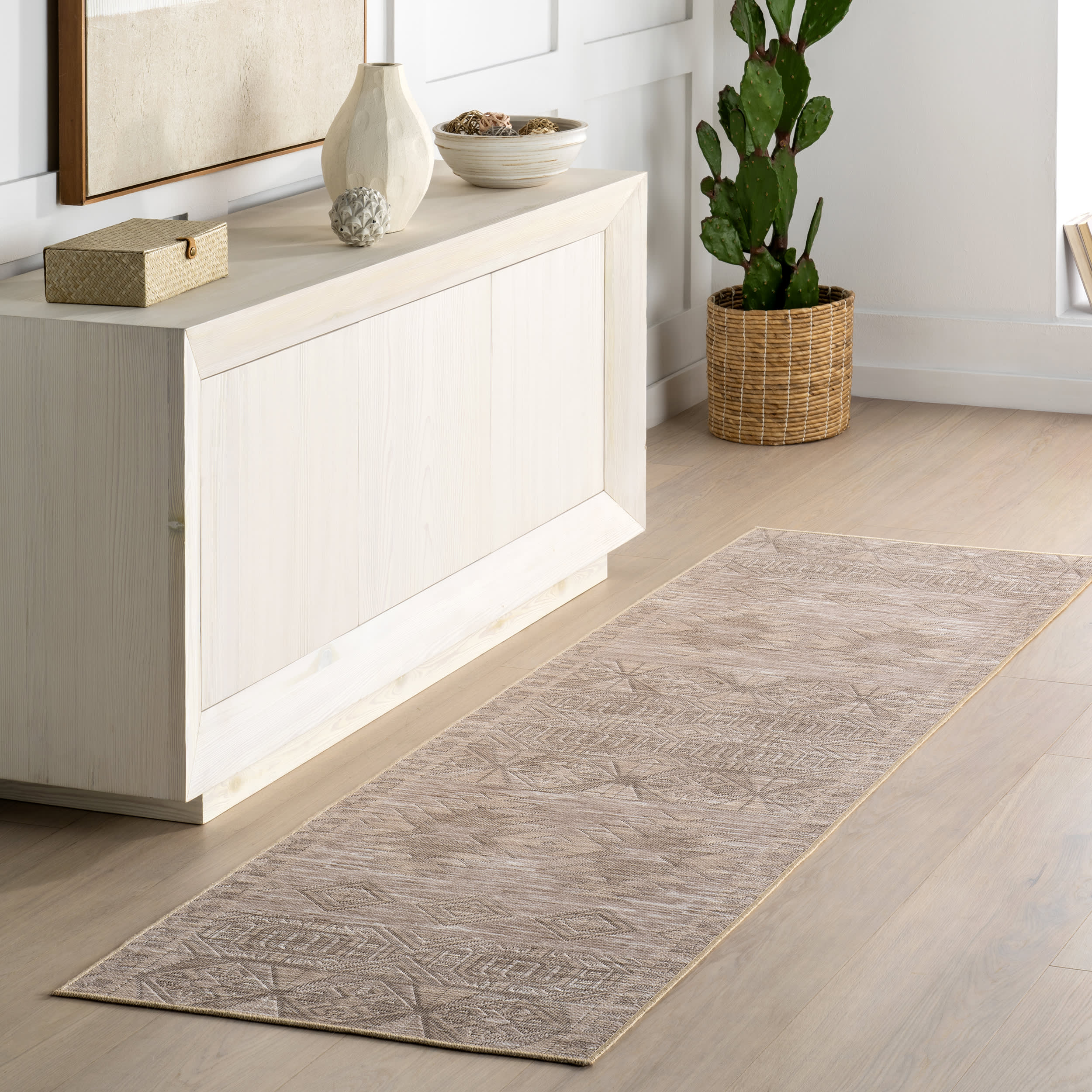 Elin Geometric Washable Rug | Beige - Image 2