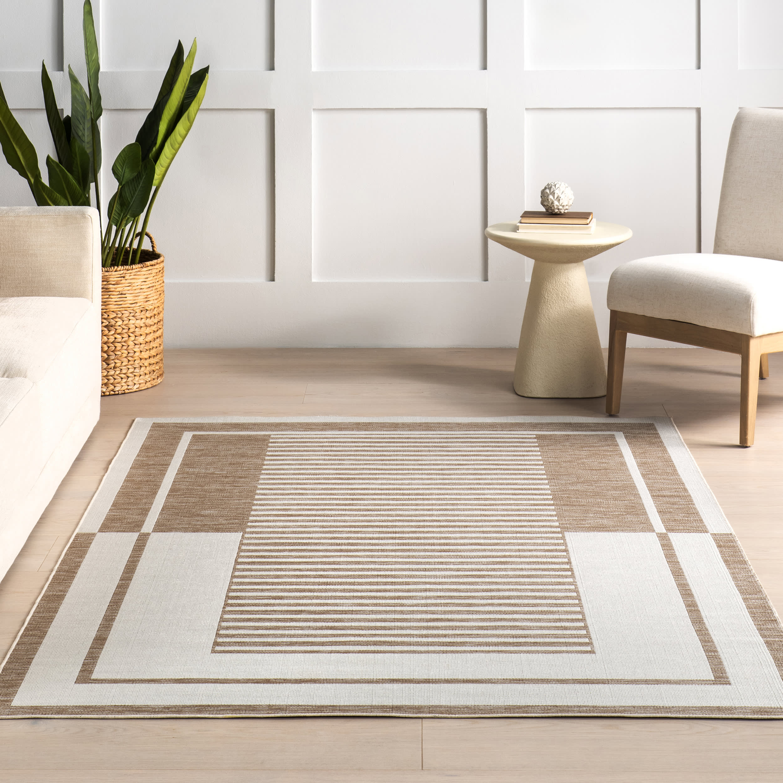 Elina Two-Toned Striped Indoor/Outdoor Rug | Beige - Image 5