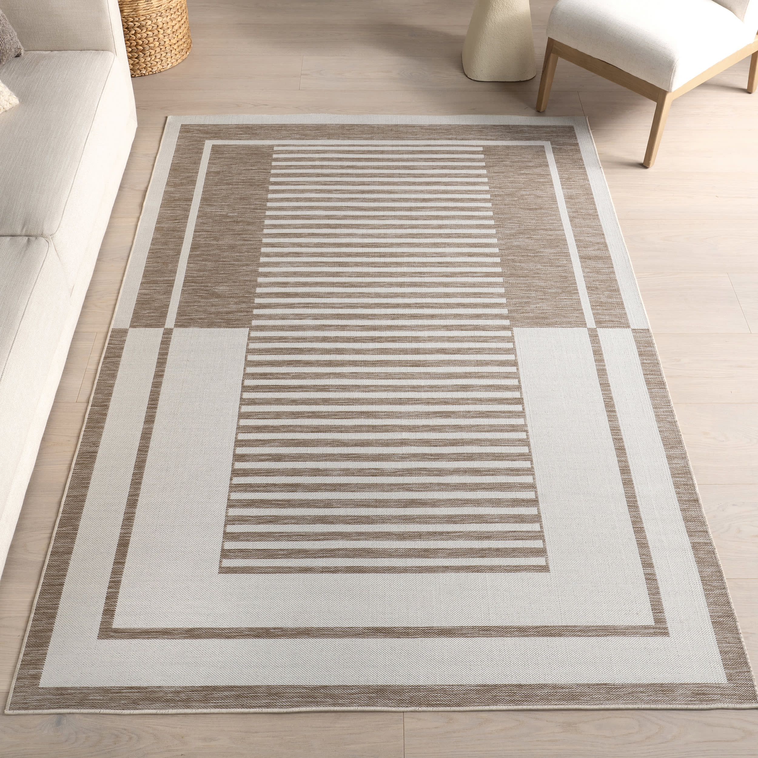 Elina Two-Toned Striped Indoor/Outdoor Rug | Beige - Image 9