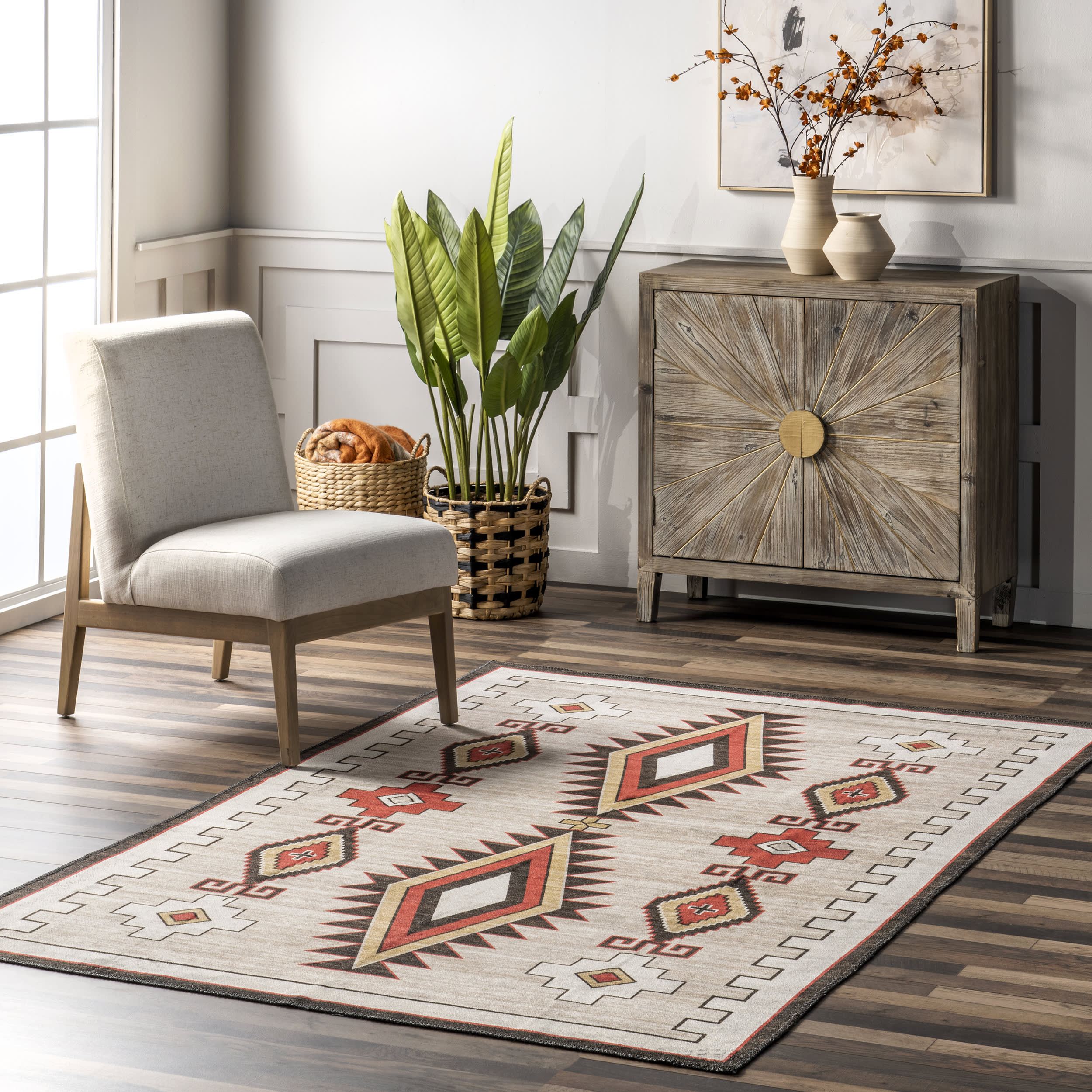 Elissa Washable Bohemian Rug | Ivory - Image 2