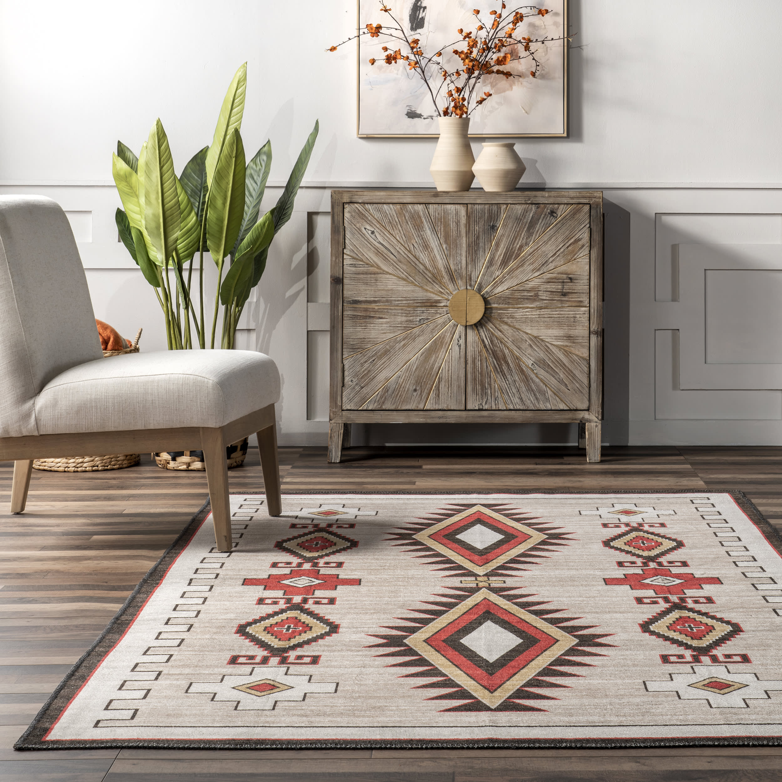 Elissa Washable Bohemian Rug | Ivory - Image 4