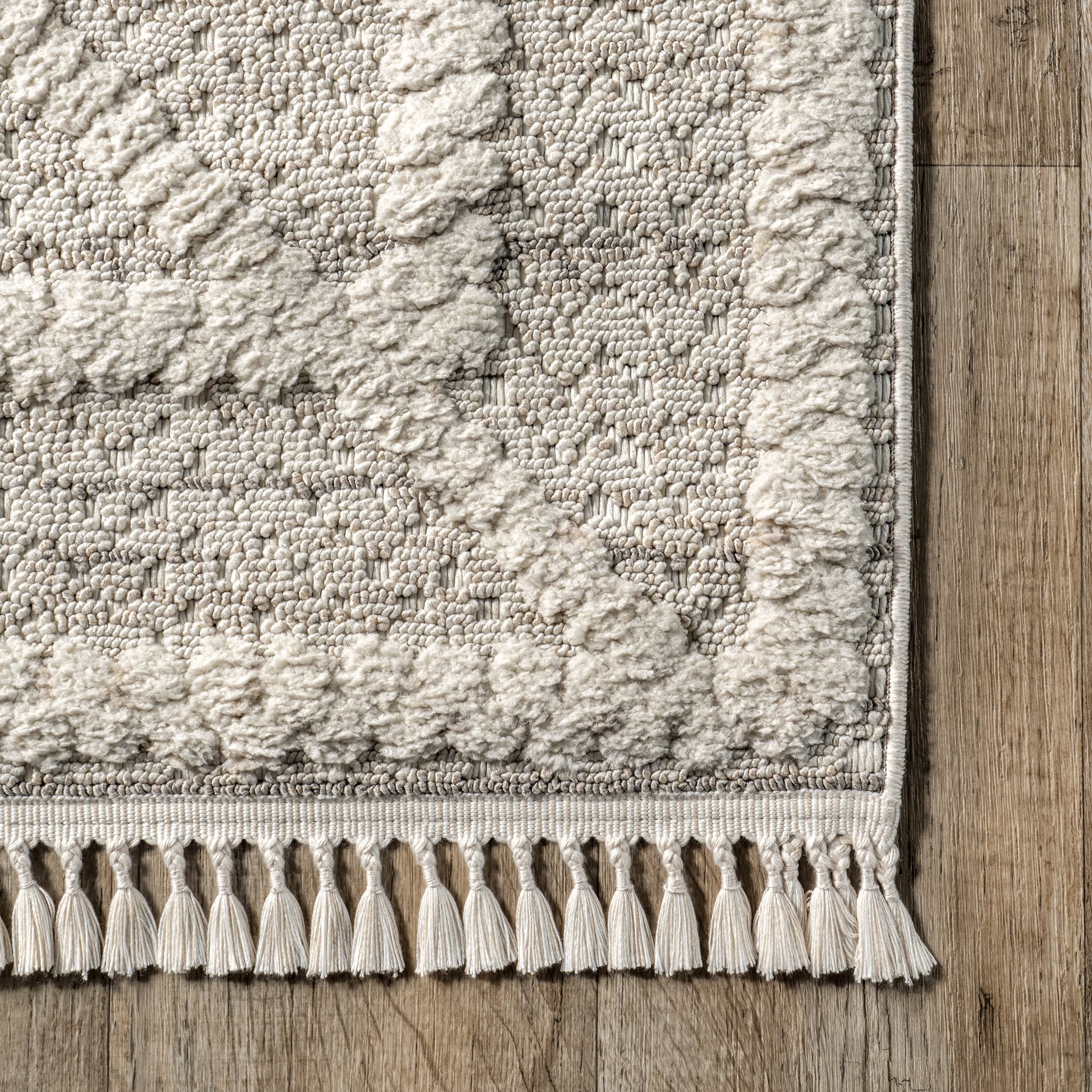Ellery Tiled Tasseled Rug | Beige - Image 3