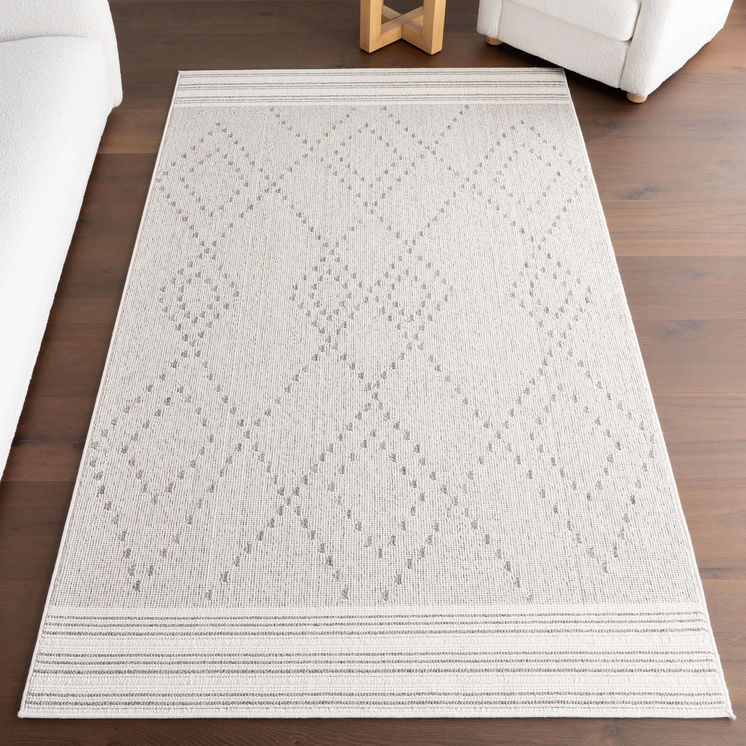 Ellianna Striped Trellis Indoor/Outdoor Rug | Light Grey - Image 9