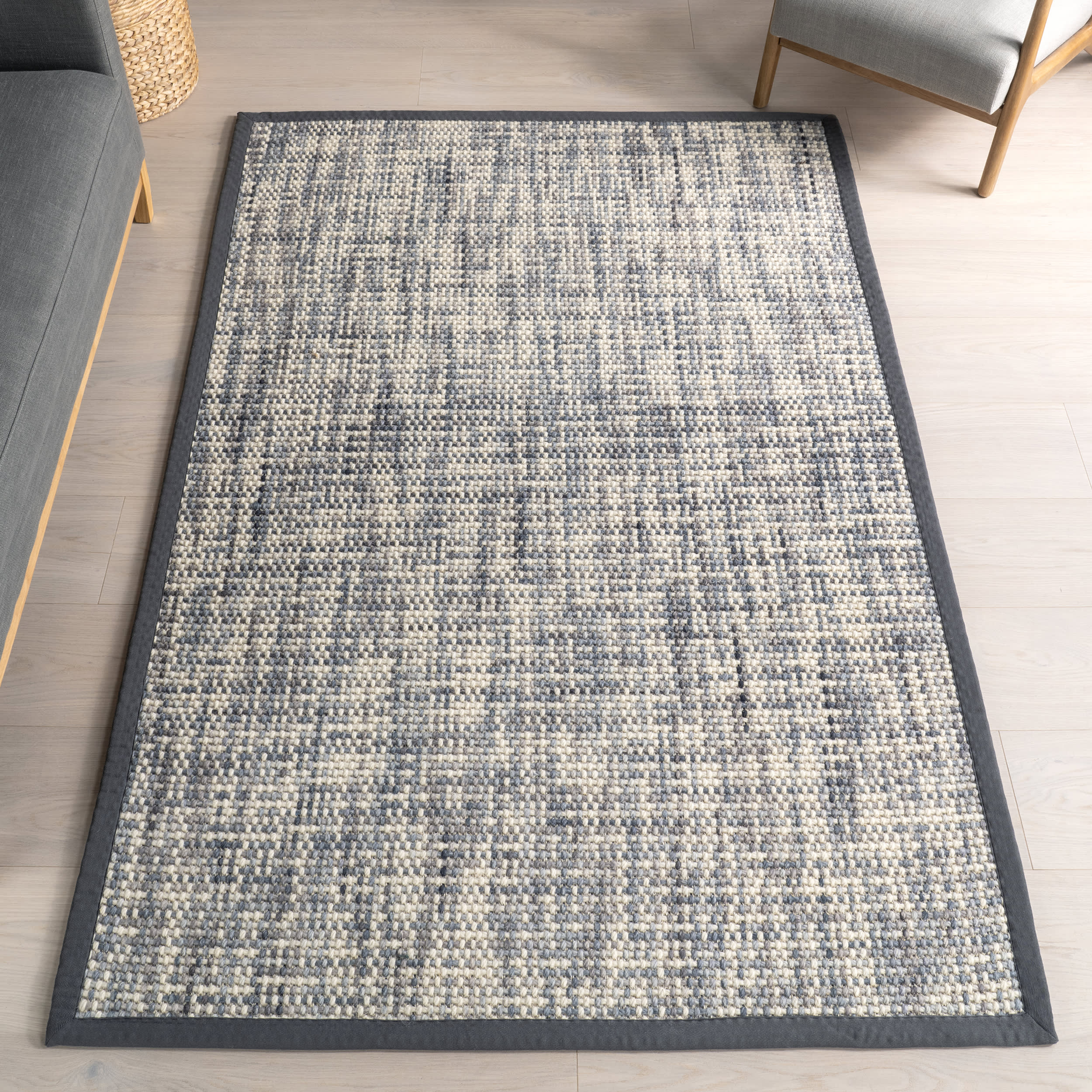 Elnora Bordered Crosshatch Wool-Blend Rug | Charcoal - Image 2
