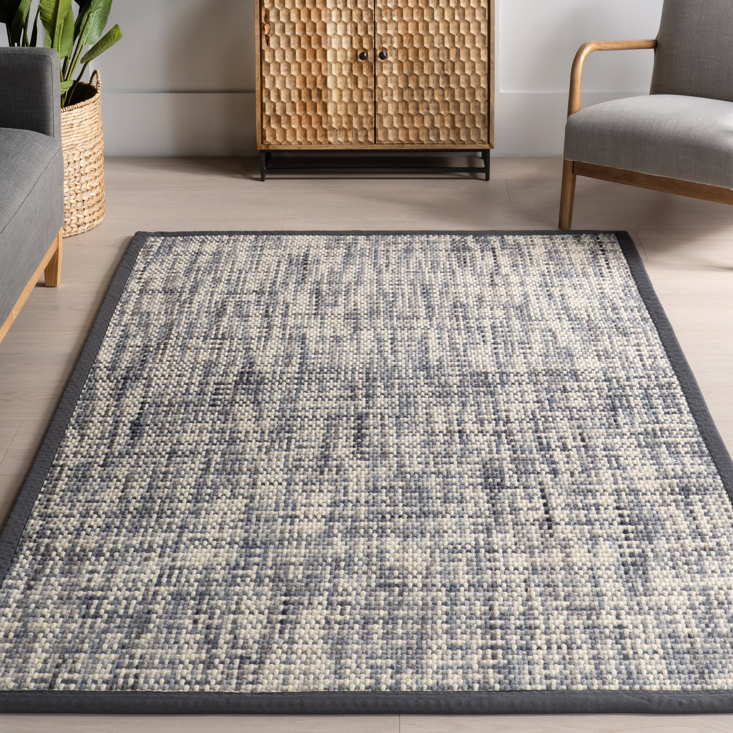 Elnora Bordered Crosshatch Wool-Blend Rug | Charcoal - Image 5