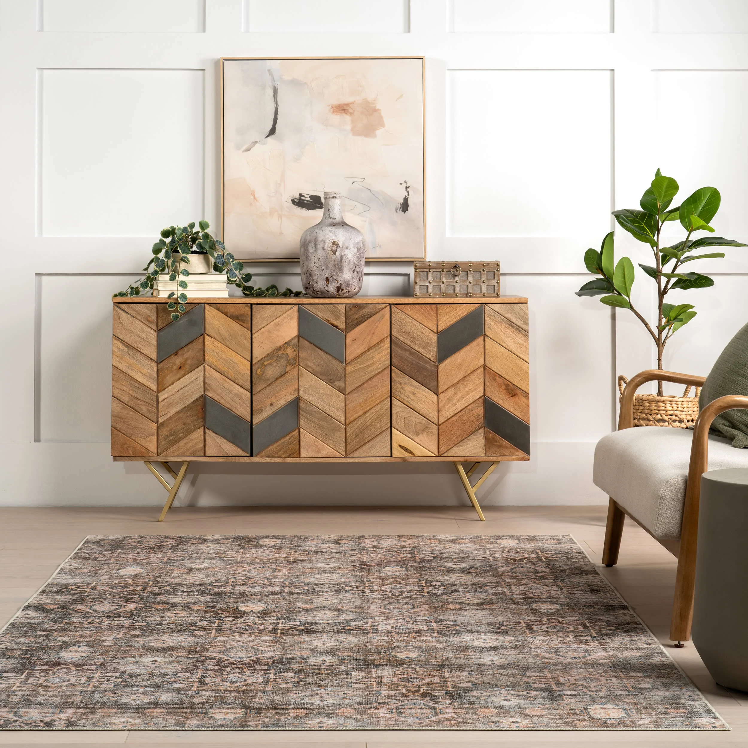 Elva Medallion Spill Proof Washable Rug | Grey - Image 4