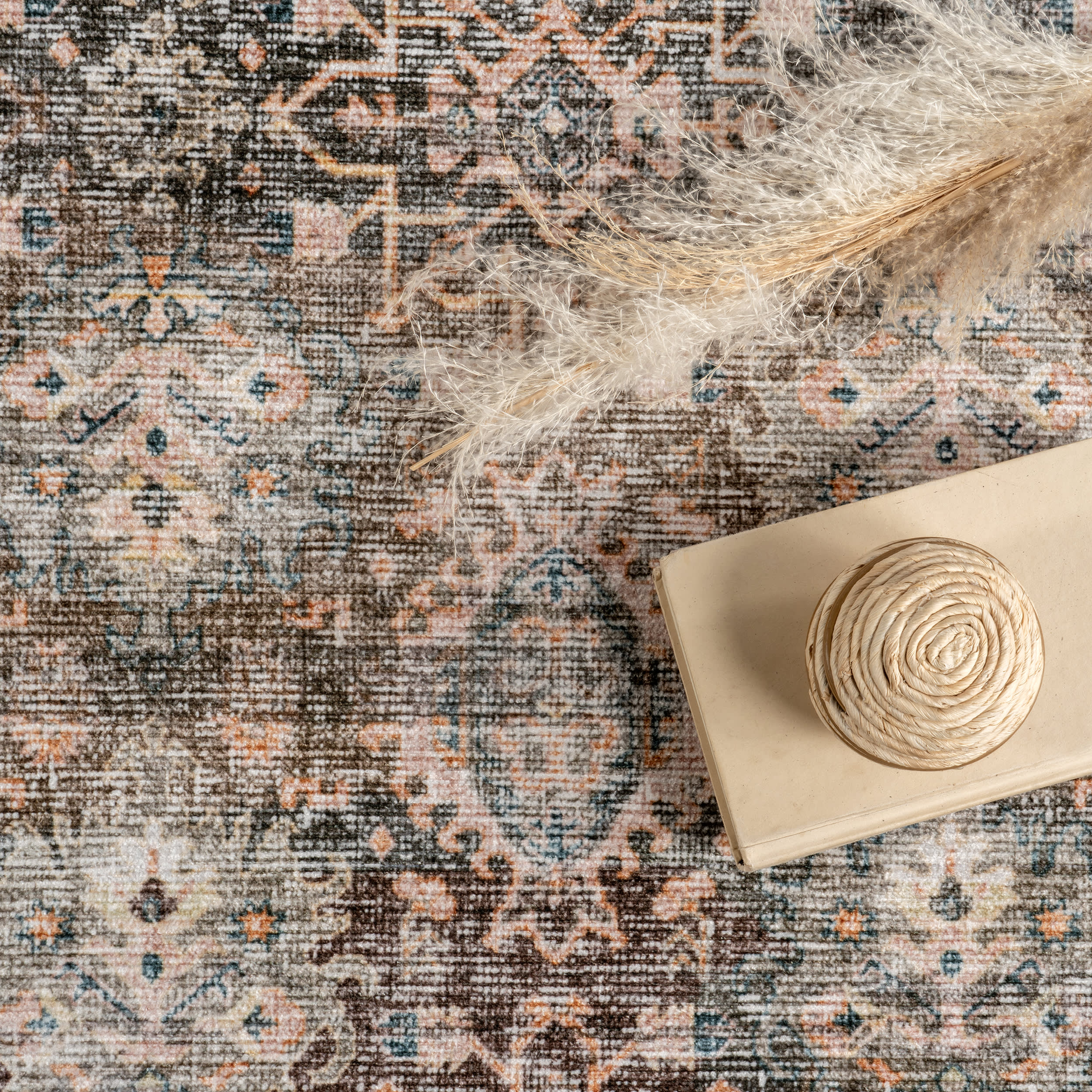 Elva Medallion Spill Proof Washable Rug | Grey - Image 7
